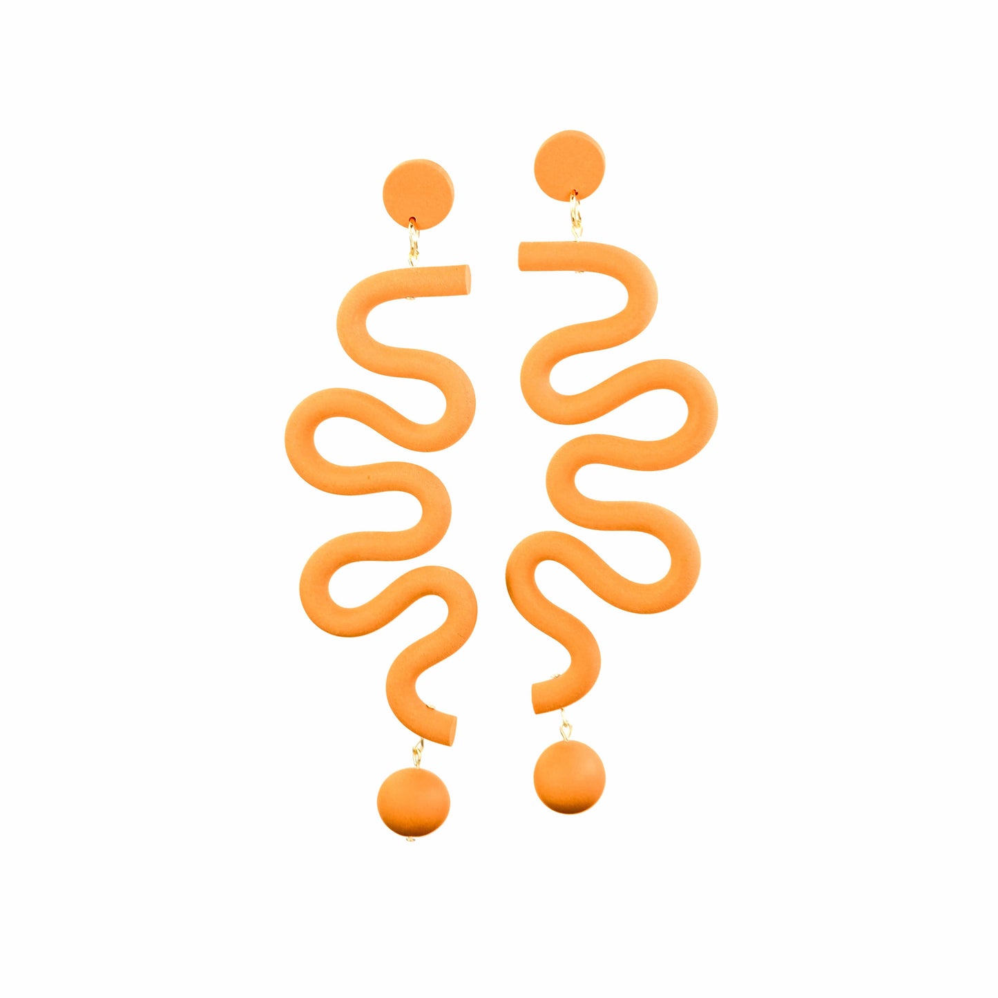 Tube Squiggles Dangly Funky Earrings in Orange #color_orange