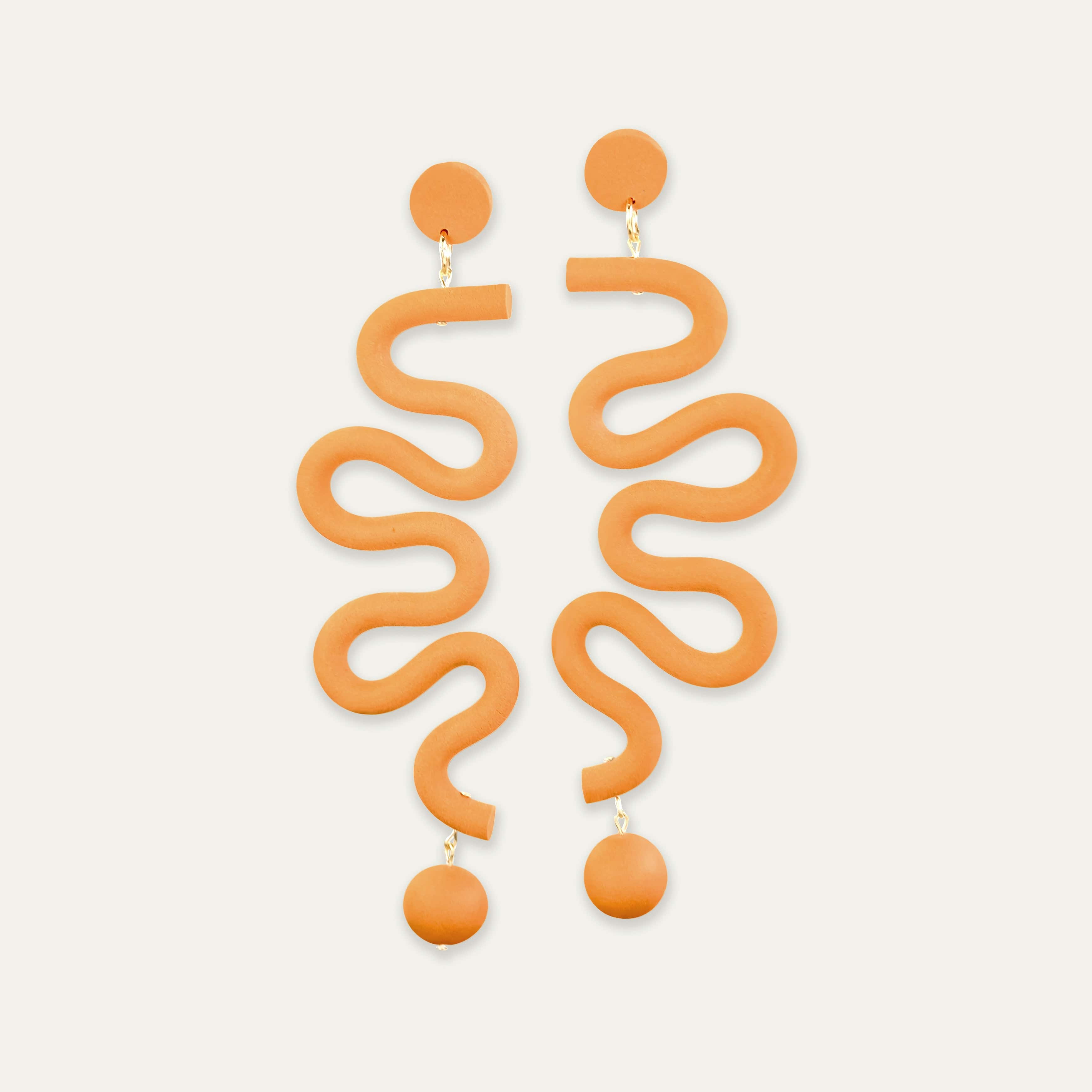 Tube Squiggles Dangly Funky Earrings in Orange #color_orange