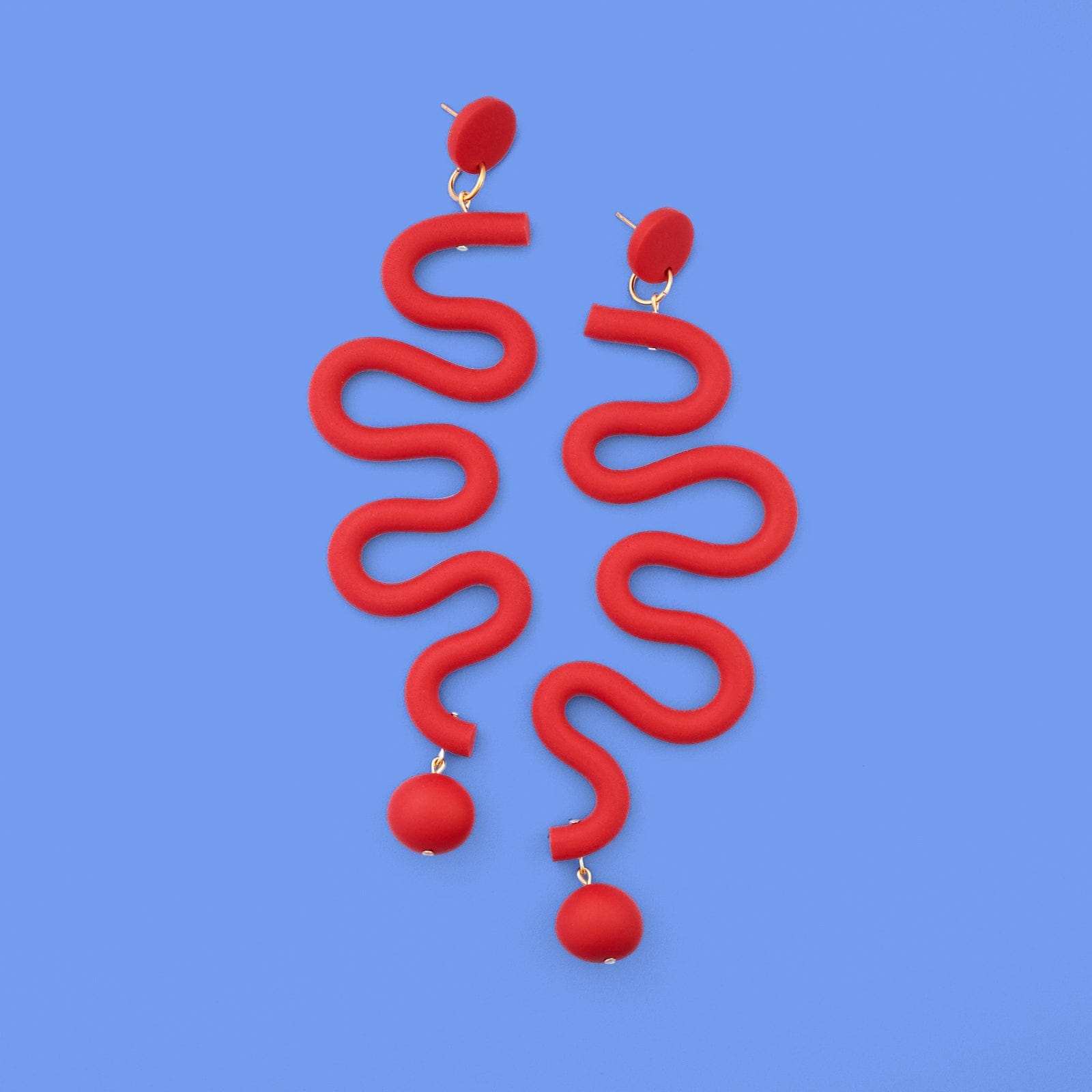 Tube Squiggles Dangly Funky Earrings #color_red