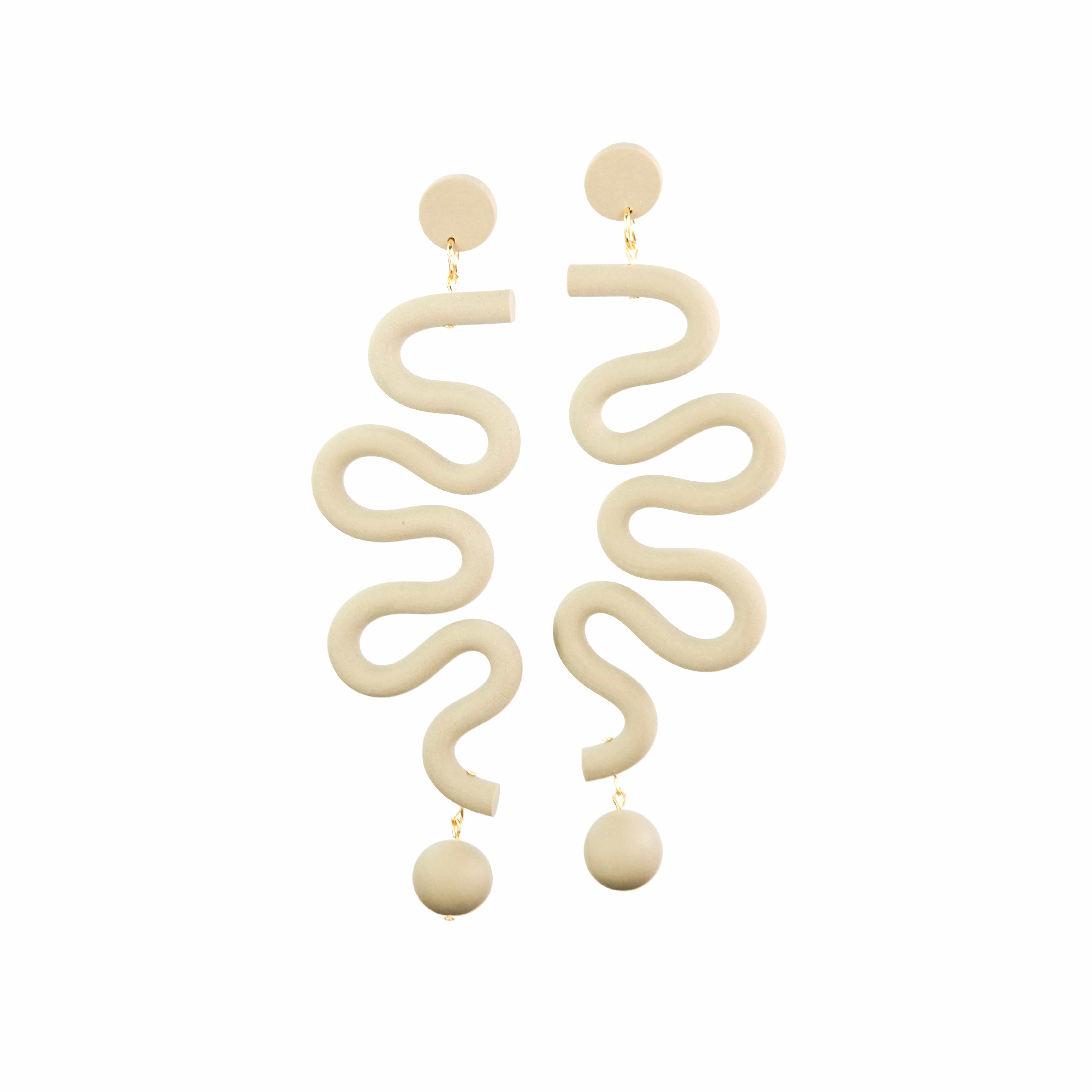 Tube Squiggles Dangly Funky hand-made Statement Earrings in Taupe #color_taupe