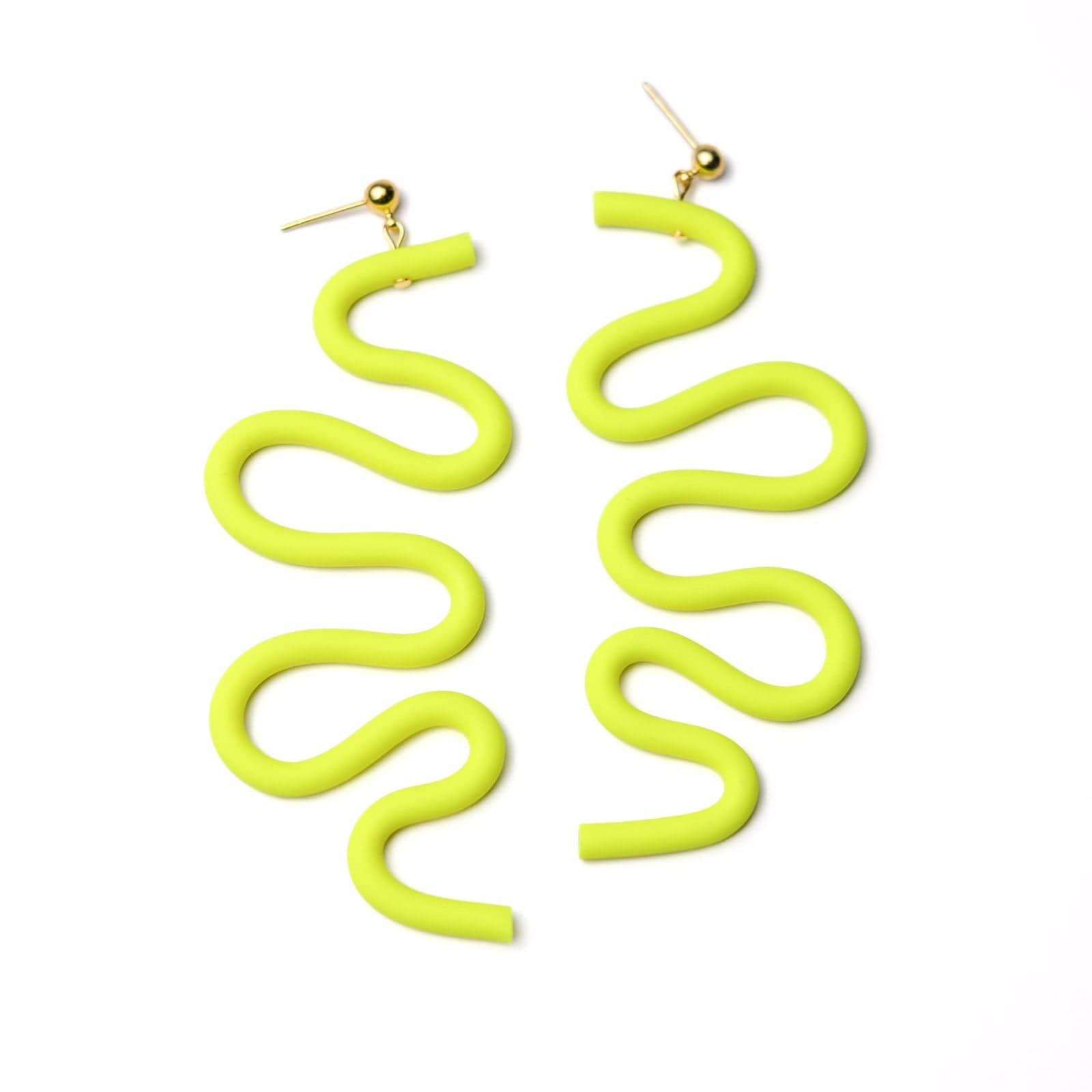 Tube Squiggle dangly earrings small in neon yellow #color_neon-yellow