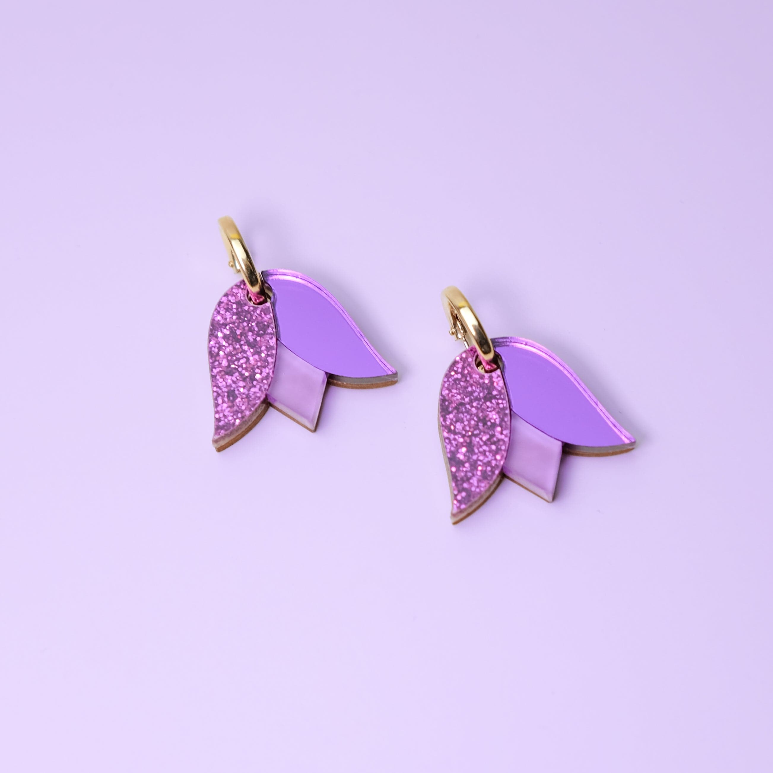 Cute and dainty Tulip flower gold-filled hoop earrings in purple #color_purple