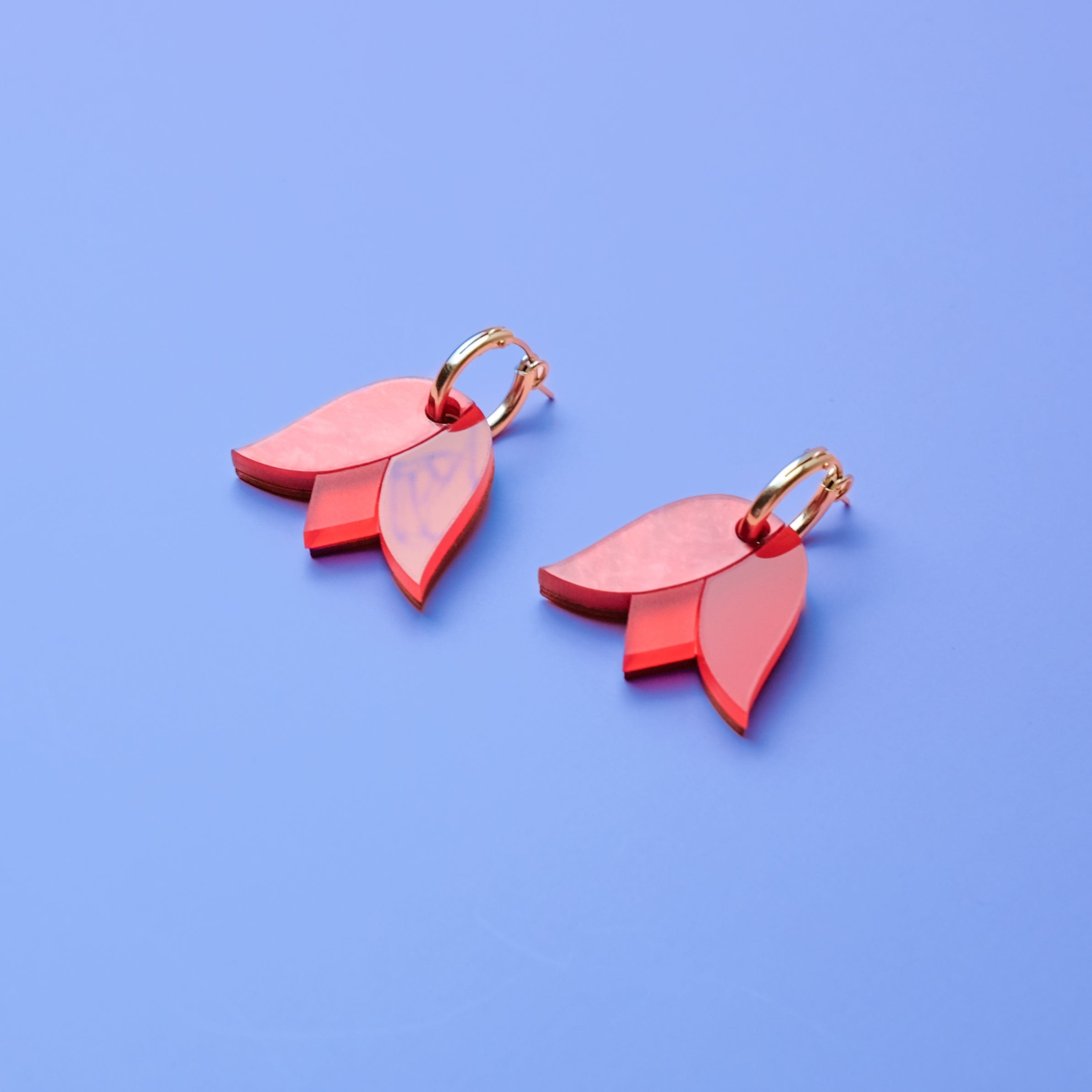 Cute and dainty Tulip flower gold-filled hoop earrings in red #color_red