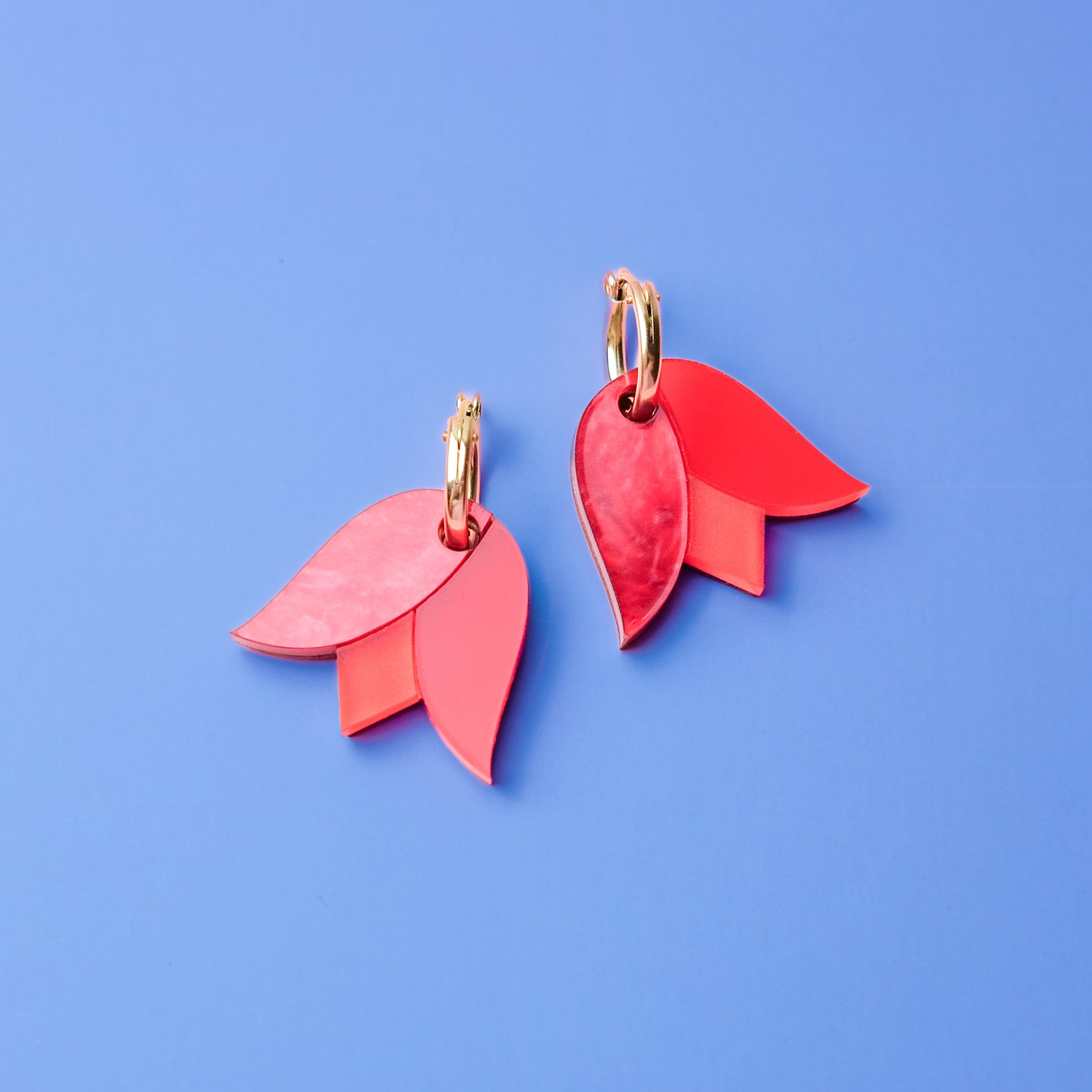 Cute and dainty Tulip flower gold-filled hoop earrings in red #color_red