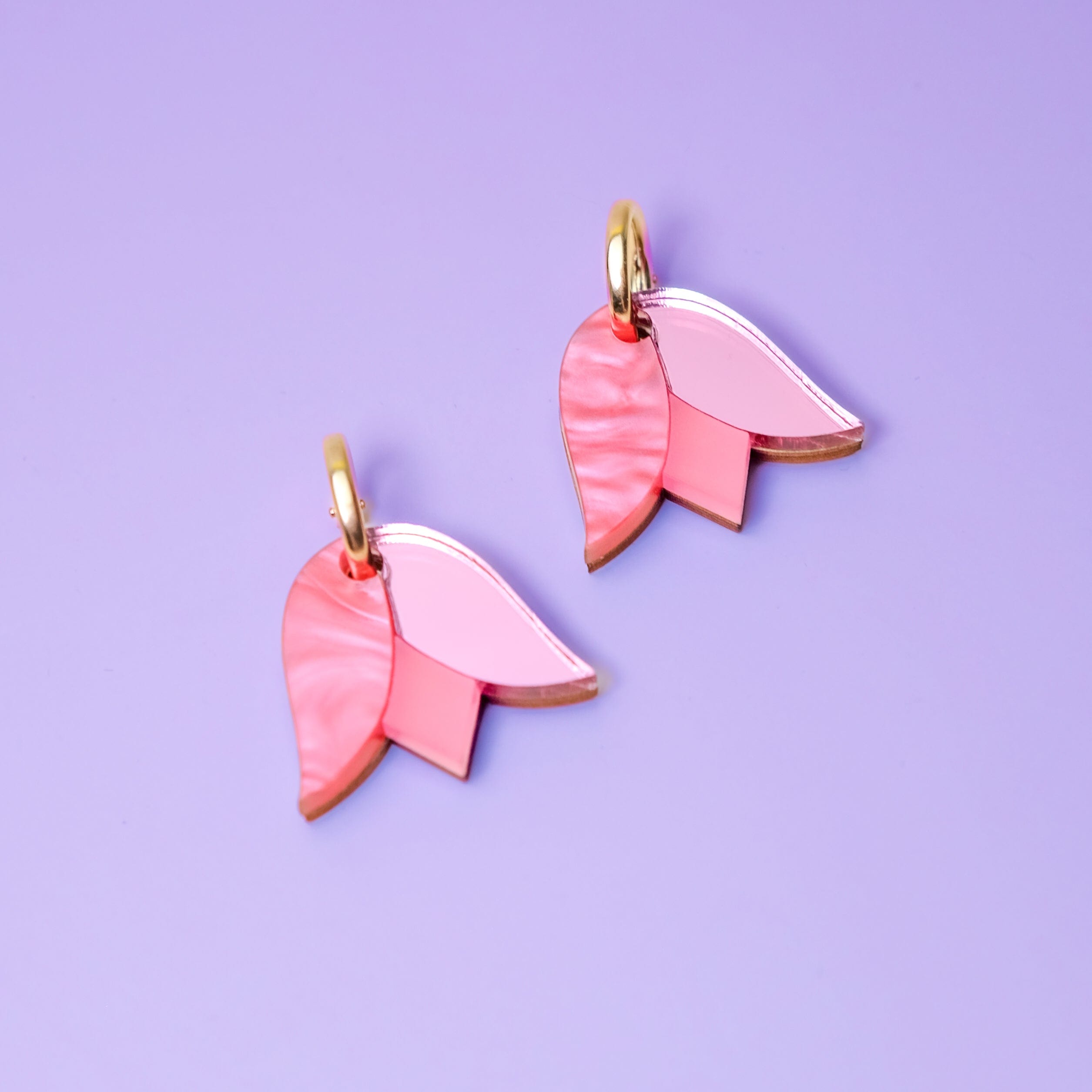 Cute and dainty Tulip flower gold-filled hoop earrings in pink #color_pink