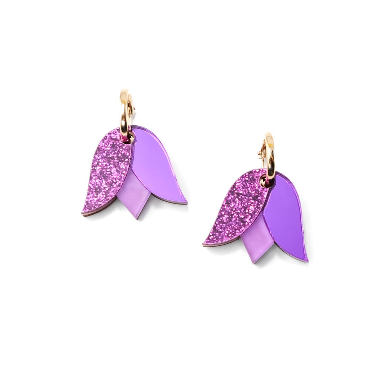 Tulip flower gold-filled hoop earrings #color_purple