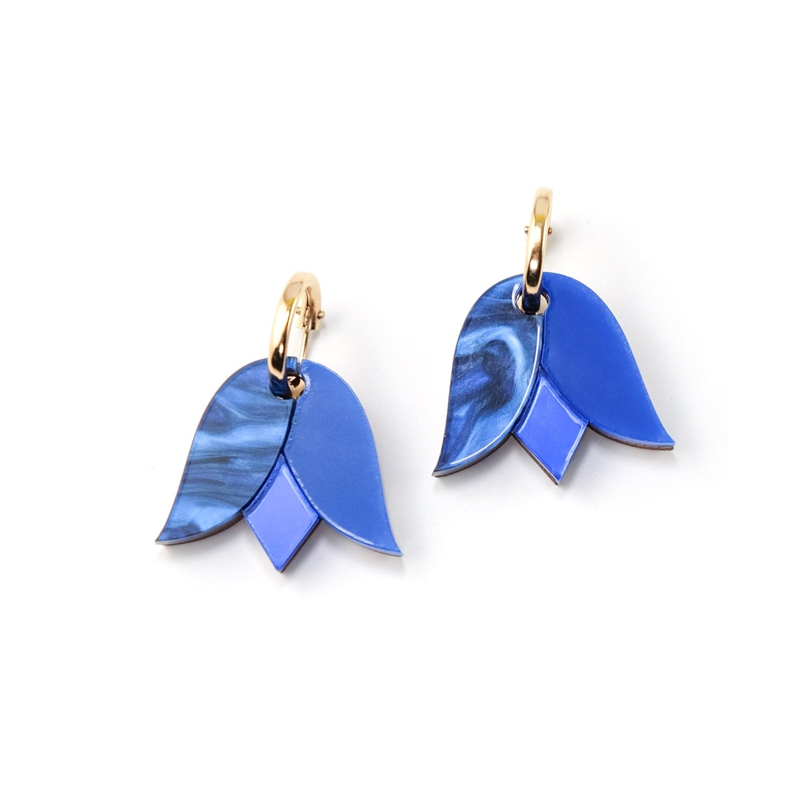 Tulip flower gold-filled hoop earrings #color_blue