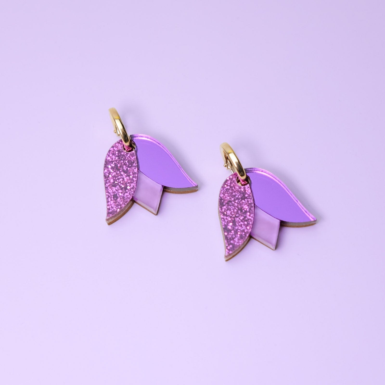 Tulip flower gold-filled hoop earrings #color_purple