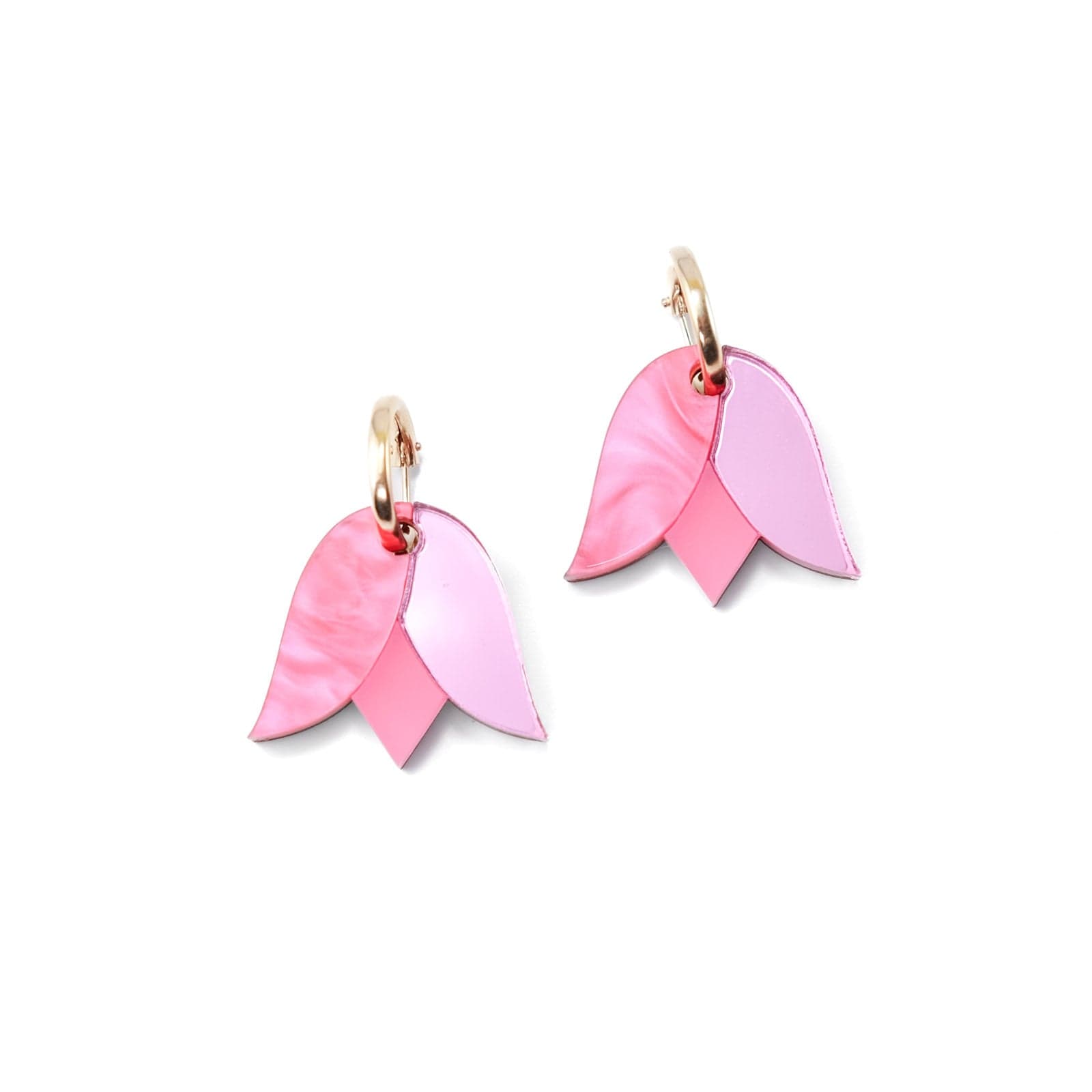 Tulip flower gold-filled hoop earrings #color_pink