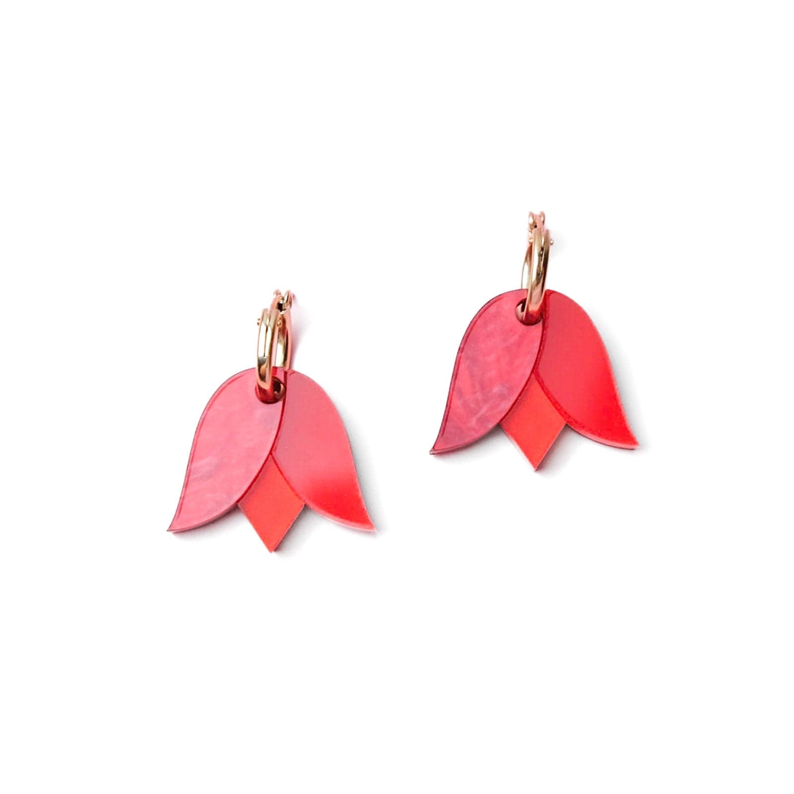 Tulip flower gold-filled hoop earrings #color_red