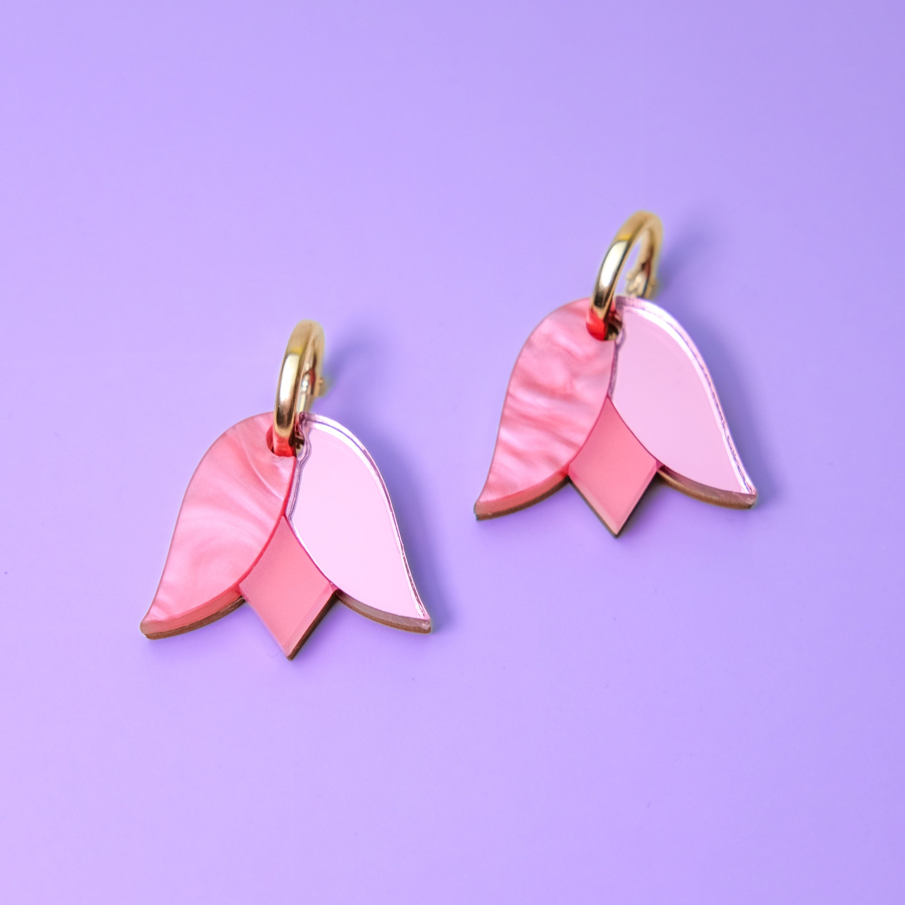 Tulip flower gold-filled hoop earrings #color_pink