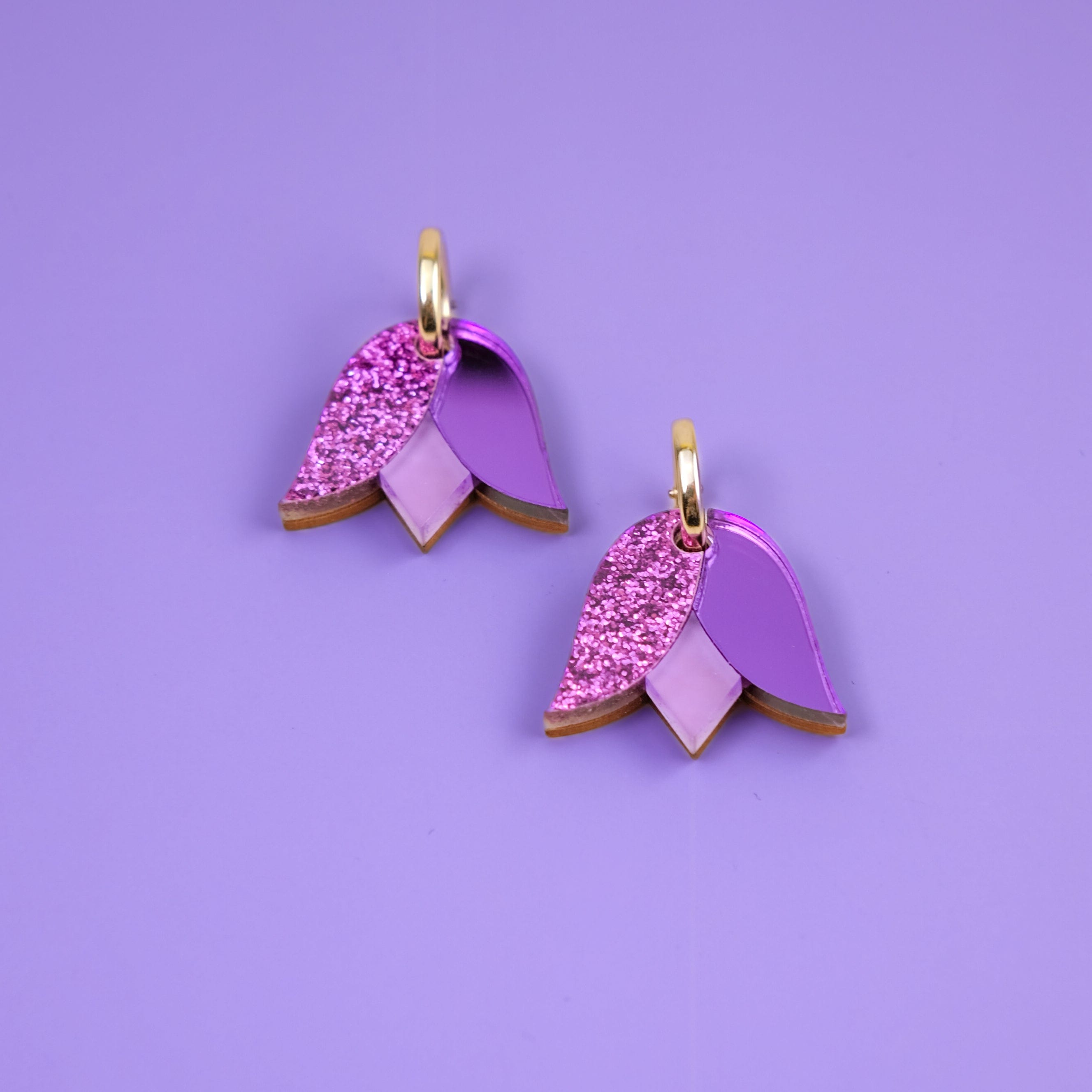 Tulip flower gold-filled hoop earrings #color_purple