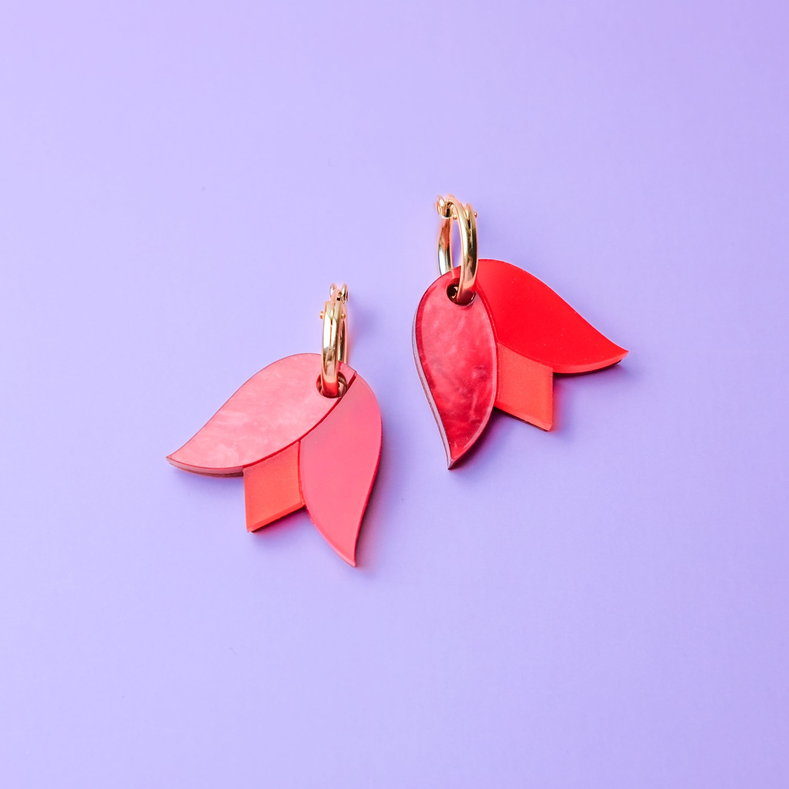 Tulip flower gold-filled hoop earrings #color_red