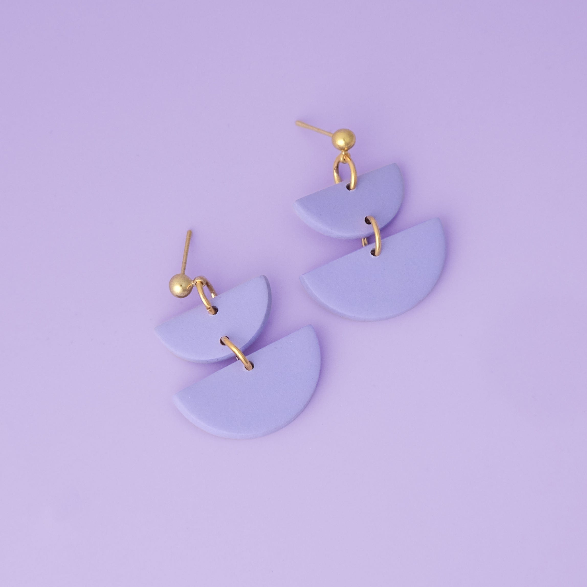 Twin Luna cute dangly half-moon shaped earrings in lavender #color_lavender