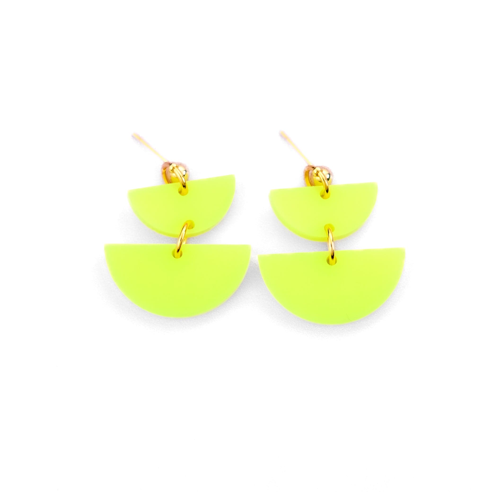 Twin Luna cute dangly half-moon shaped earrings in neon yellow #color_neon-yellow