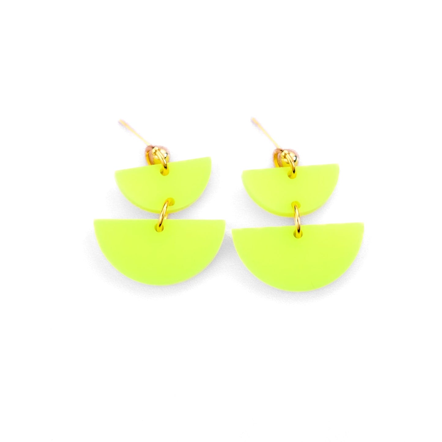 Twin Luna cute dangly half-moon shaped earrings in neon yellow #color_neon-yellow