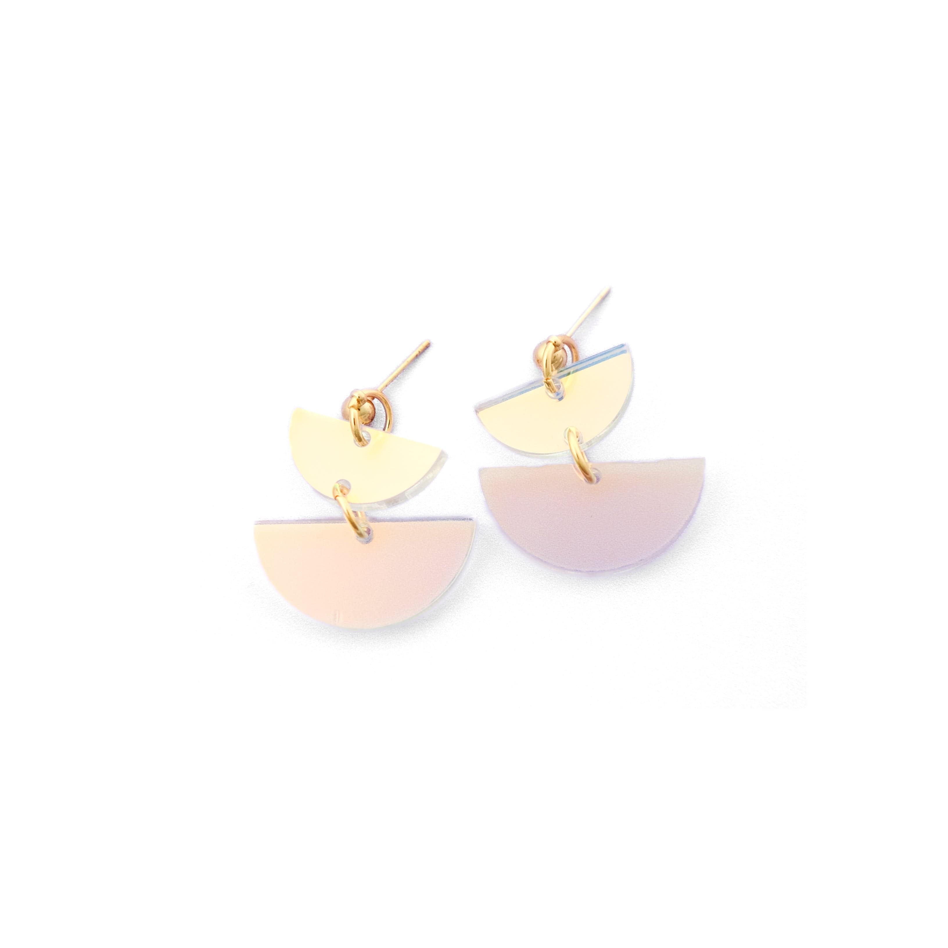 Cute. lightweight Twin Luna half-moon dangly half-moon shaped earrings in iridescent #color_iridescent