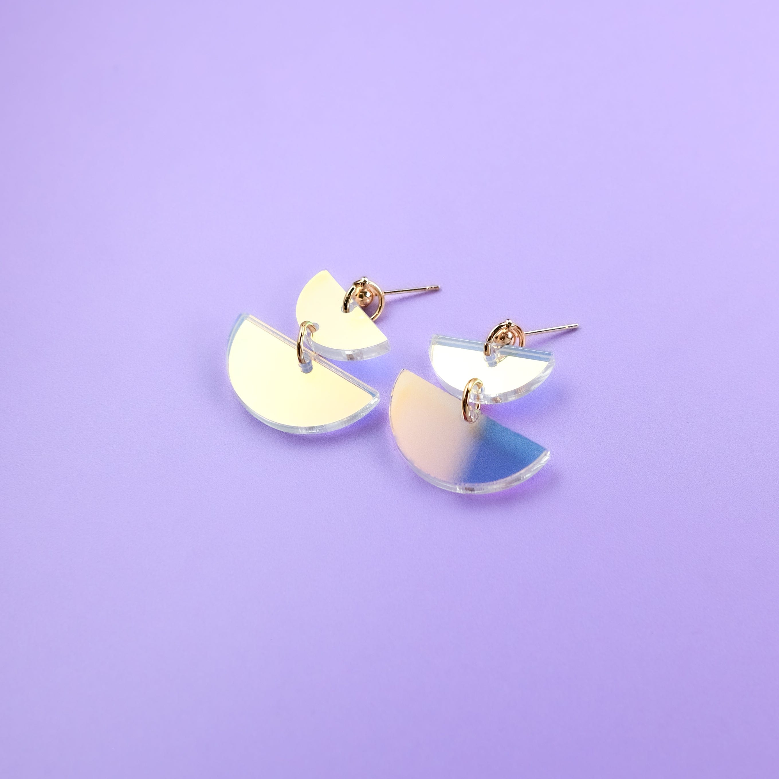 Cute. lightweight Twin Luna half-moon dangly half-moon shaped earrings in iridescent #color_iridescent