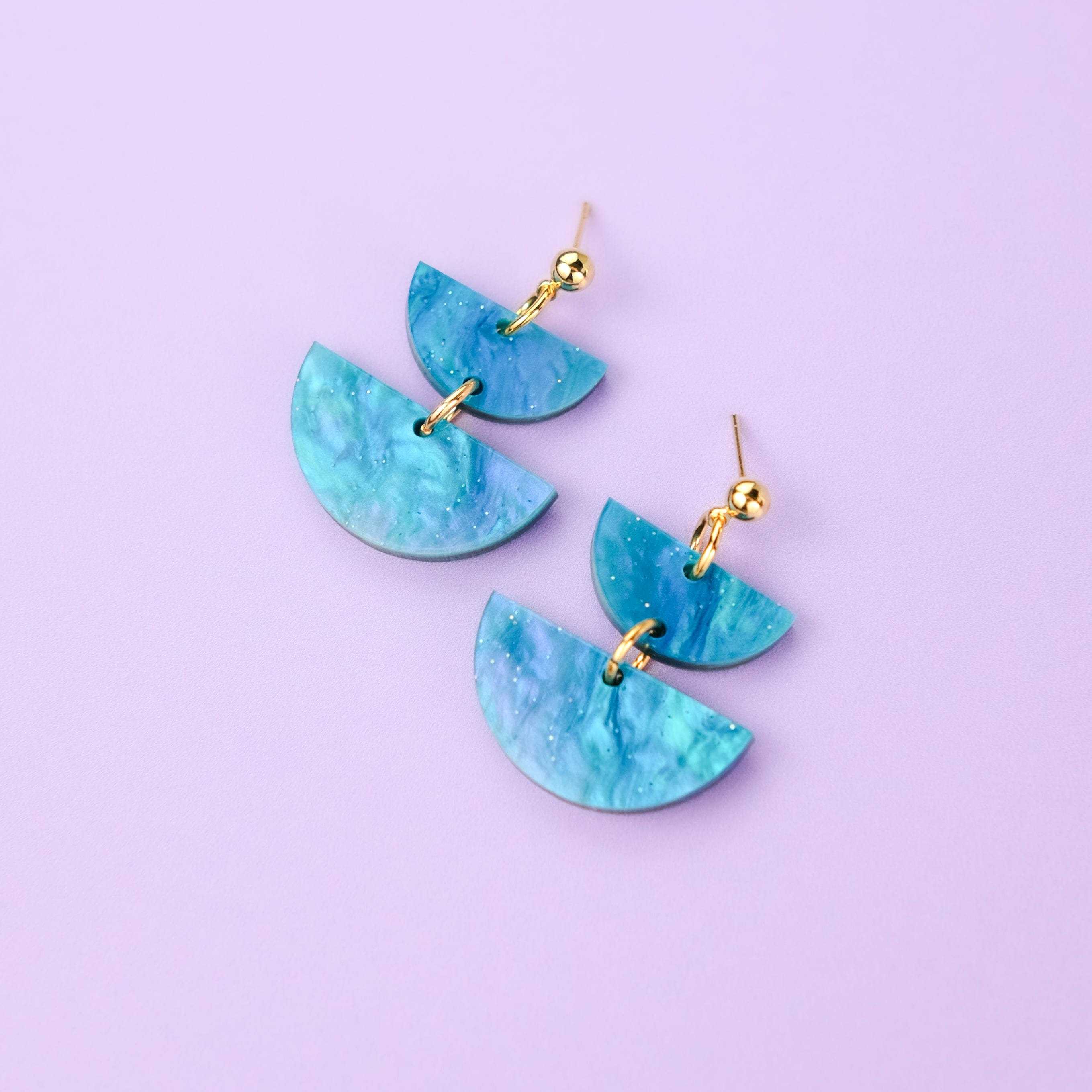 Twin Luna cute dangly half-moon shaped earrings in Mediterranean blue #color_mediterranean-blue