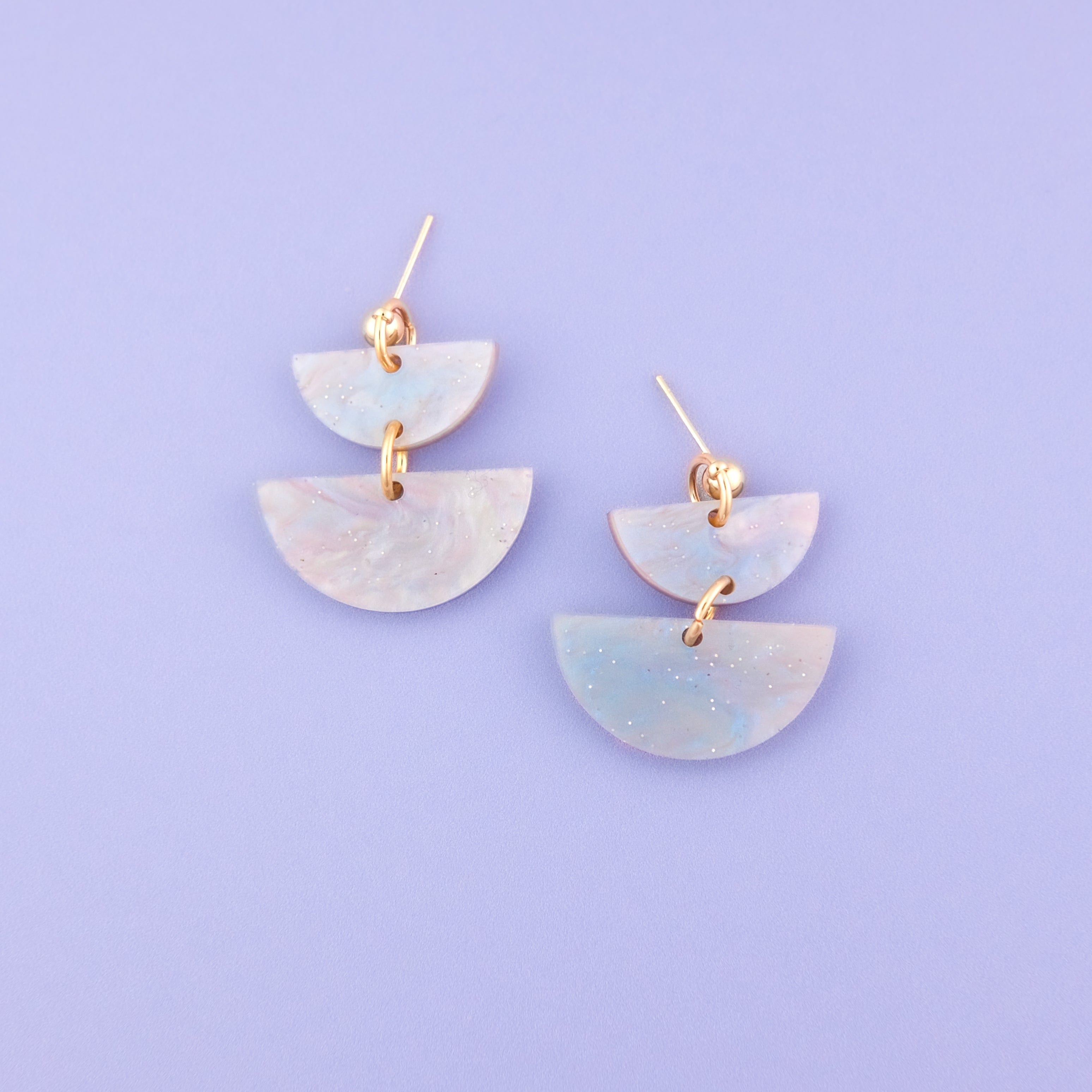 Twin Luna cute dangly half-moon shaped earrings in dusty pearl lavender #color_dusty-pearl-lavender