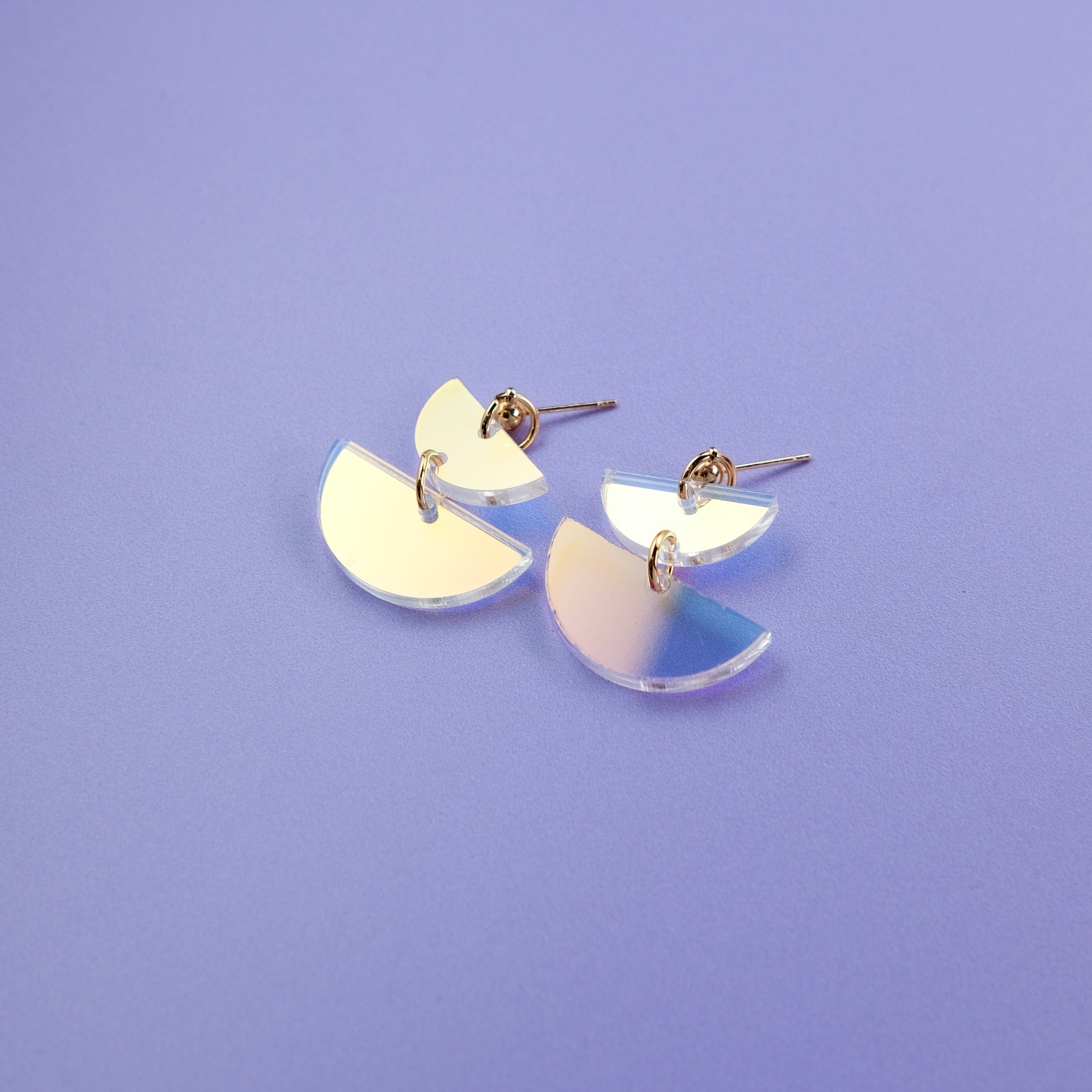 Twin Luna cute dangly half-moon shaped earrings in Iridescent #color_iridescent