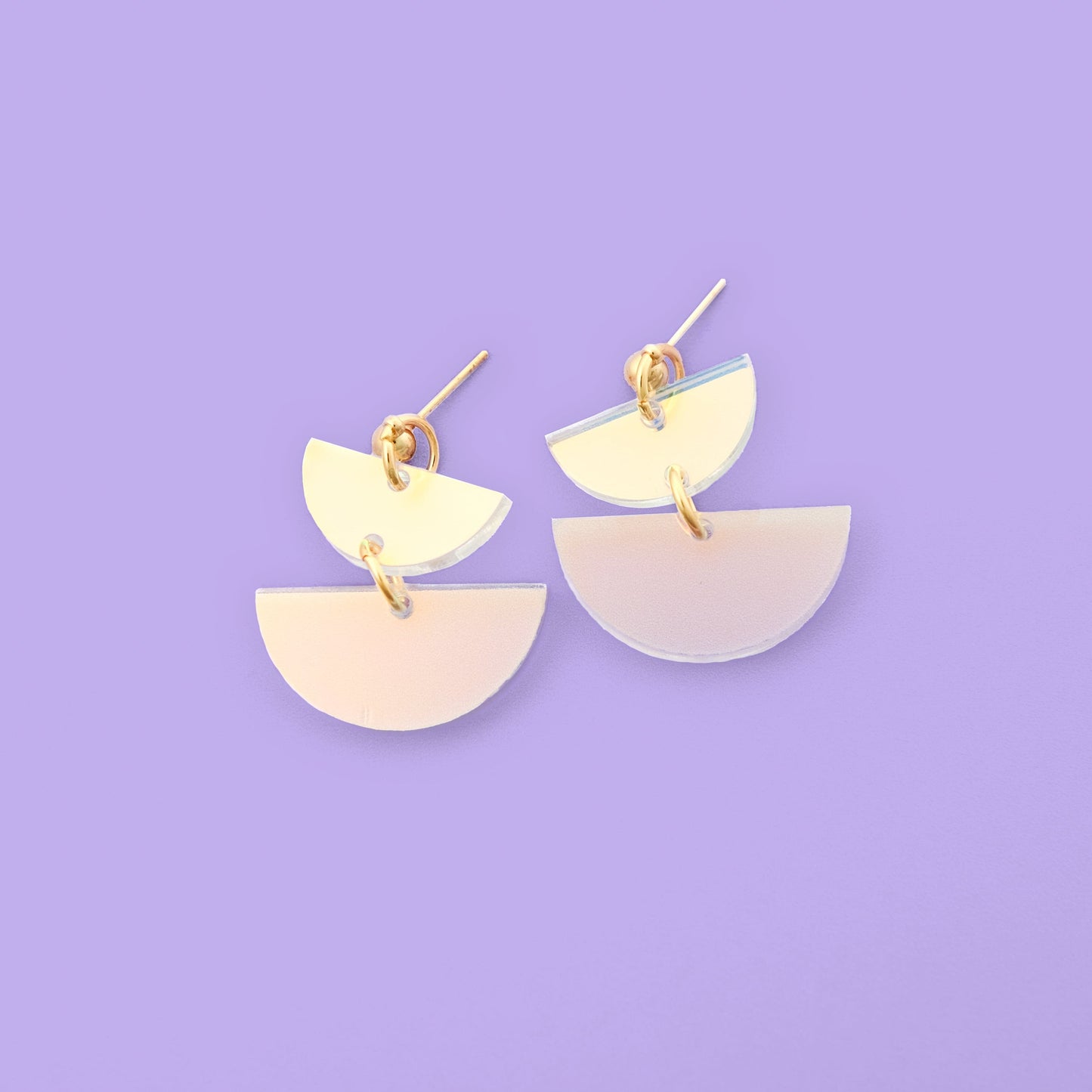 Cute. lightweight Twin Luna half-moon dangly half-moon shaped earrings in iridescent #color_iridescent
