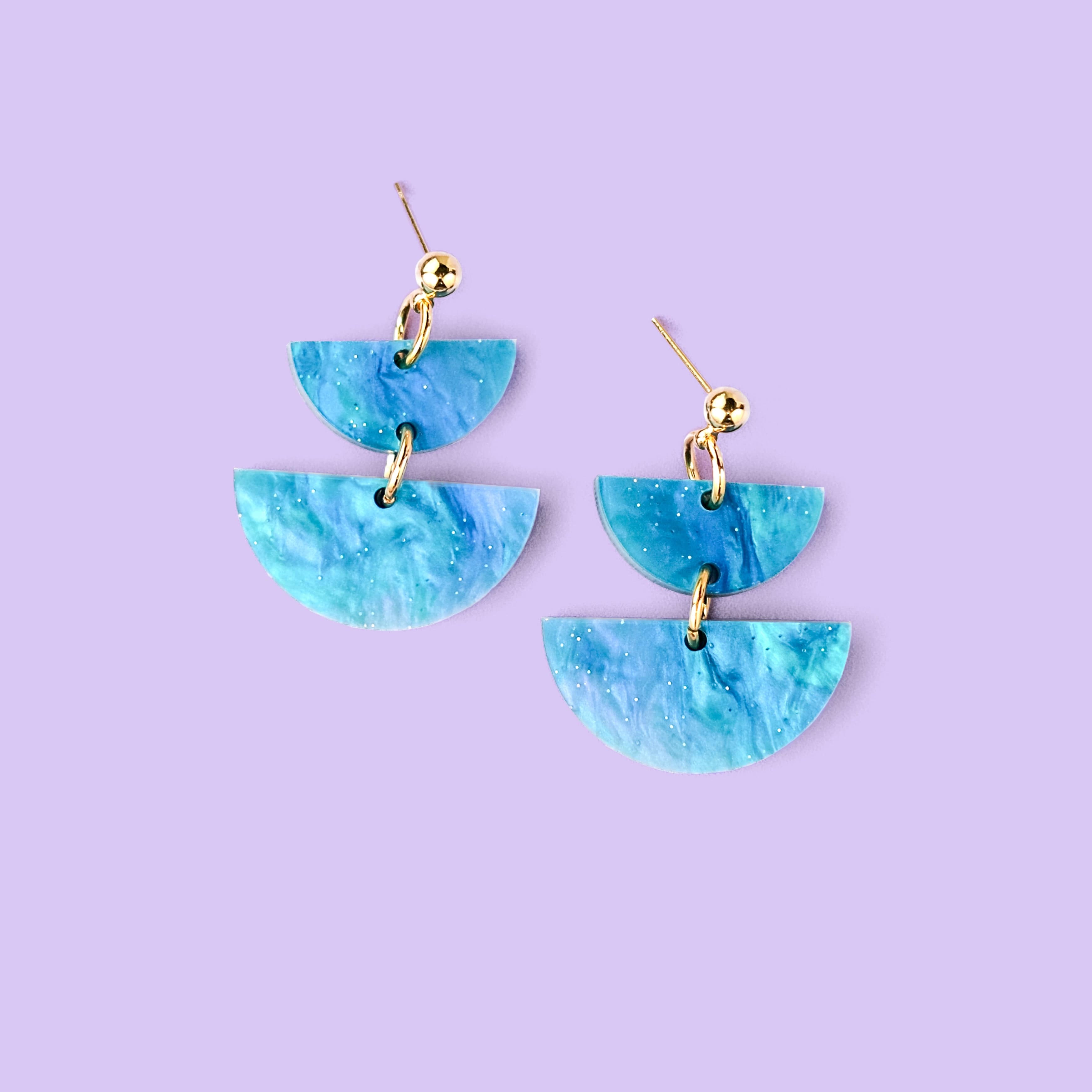 Twin Luna cute dangly half-moon shaped earrings in Mediterranean blue #color_mediterranean-blue