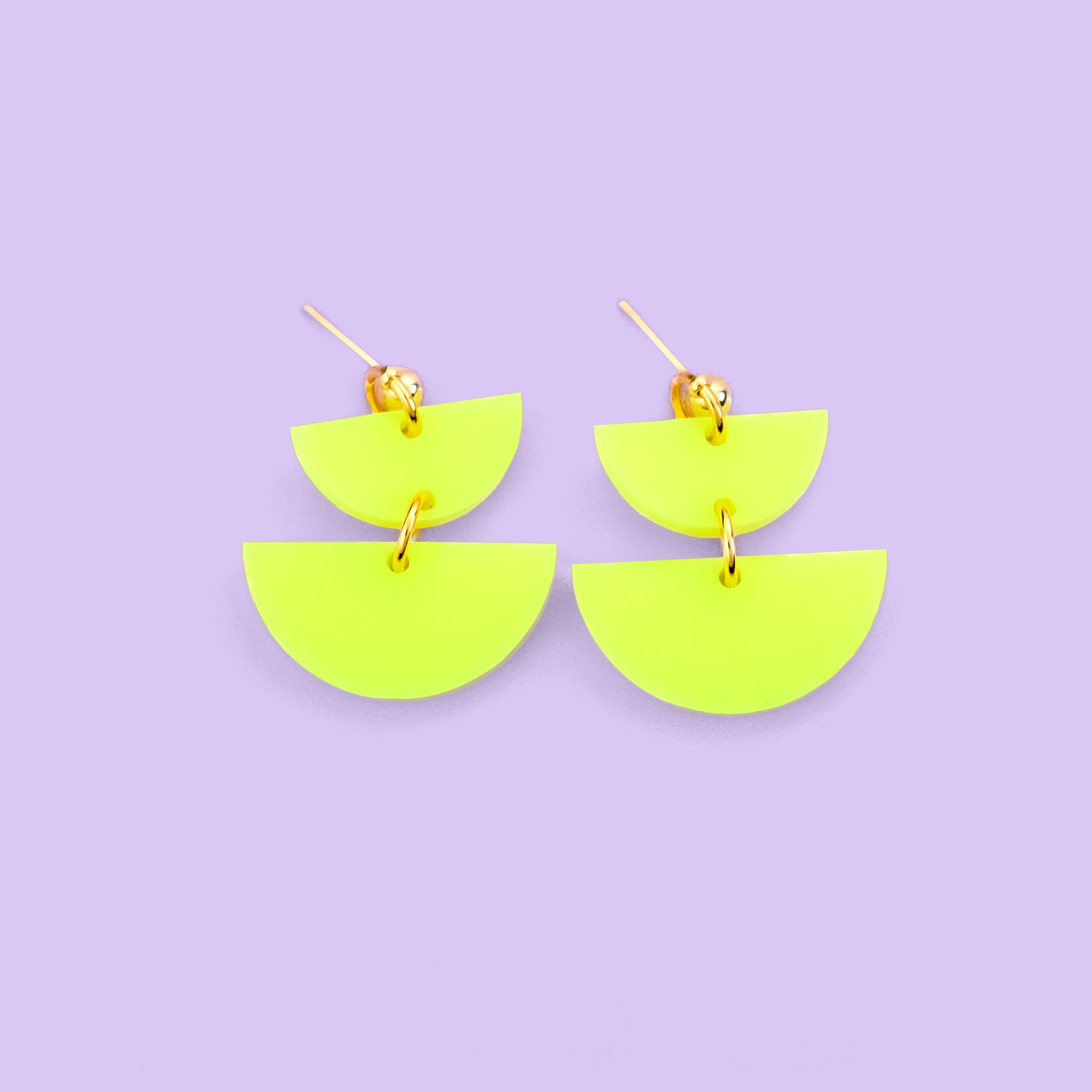 Twin Luna cute dangly half-moon shaped earrings in neon yellow #color_neon-yellow