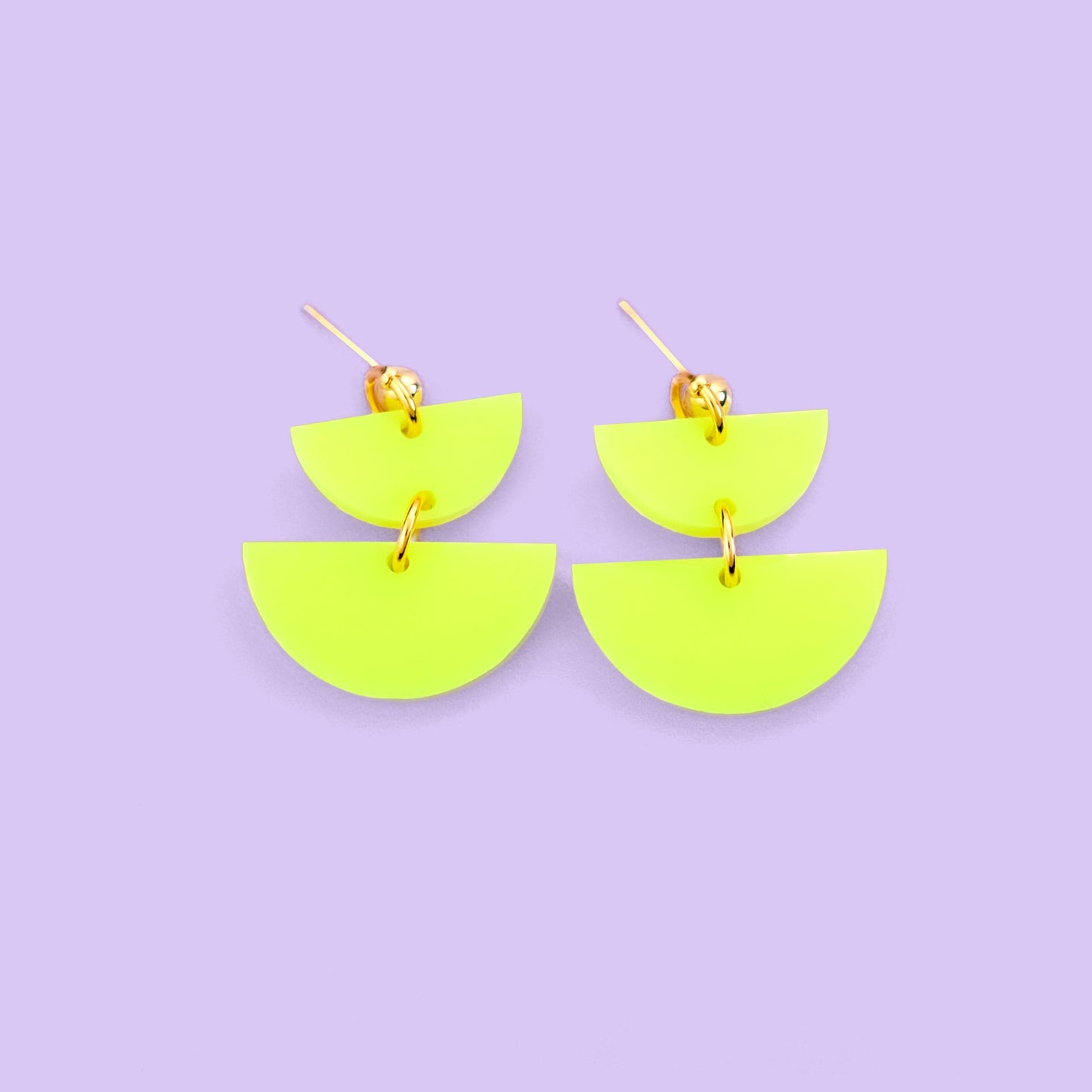 Twin Luna cute dangly half-moon shaped earrings in neon yellow #color_neon-yellow
