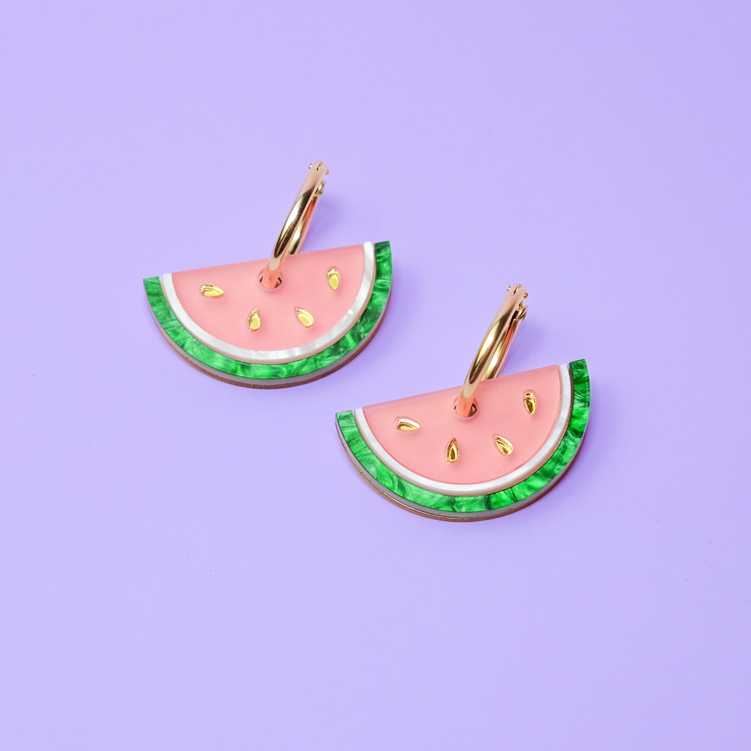 Watermelon Slice gold-filled hoop earrings for summer and spring!