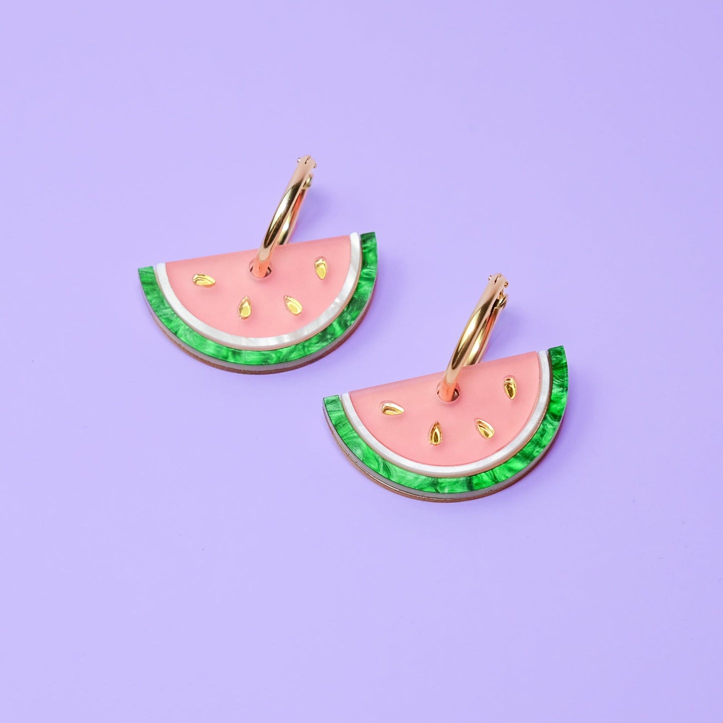 Watermelon Slice gold-filled hoop earrings for summer and spring!