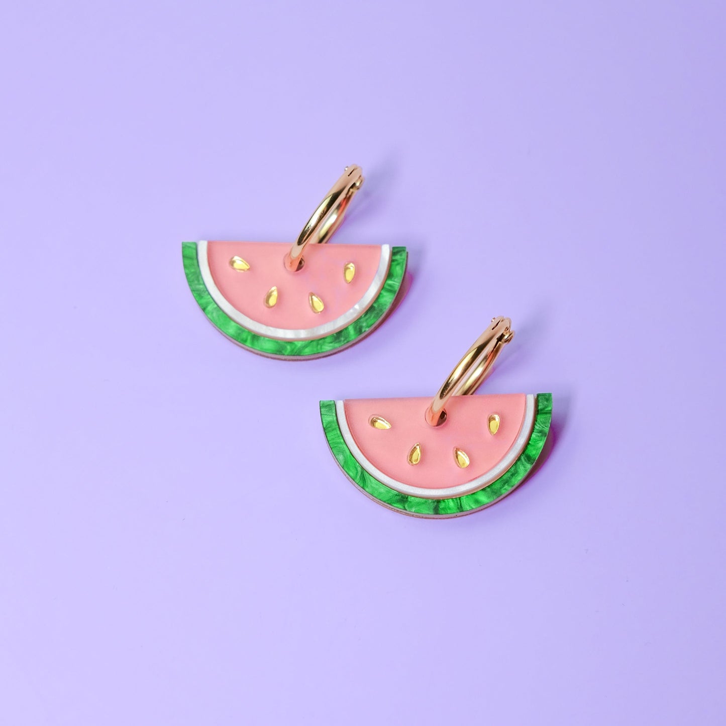 Watermelon Slice gold-filled hoop earrings for summer and spring!