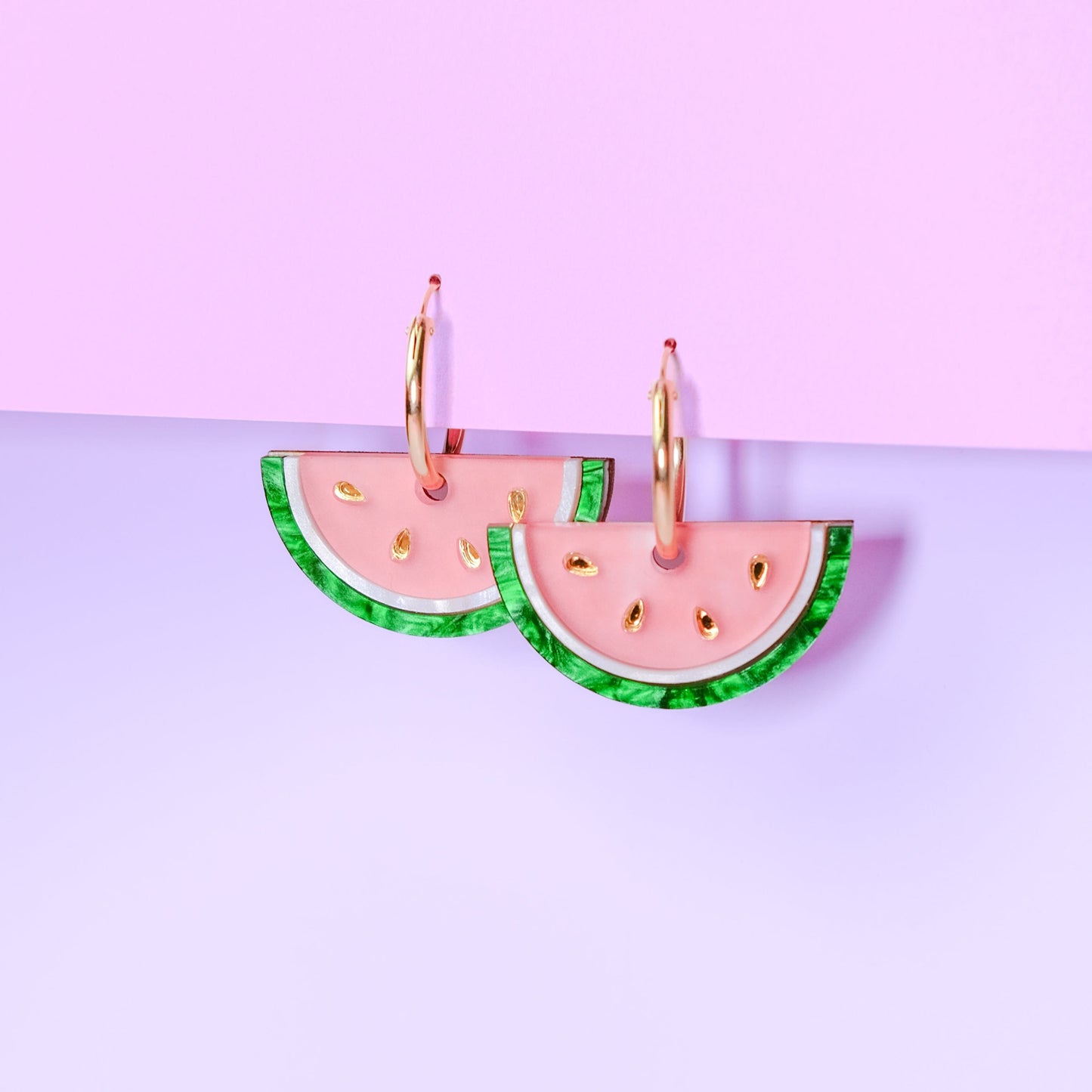Watermelon Slice gold-filled hoop earrings for summer and spring!
