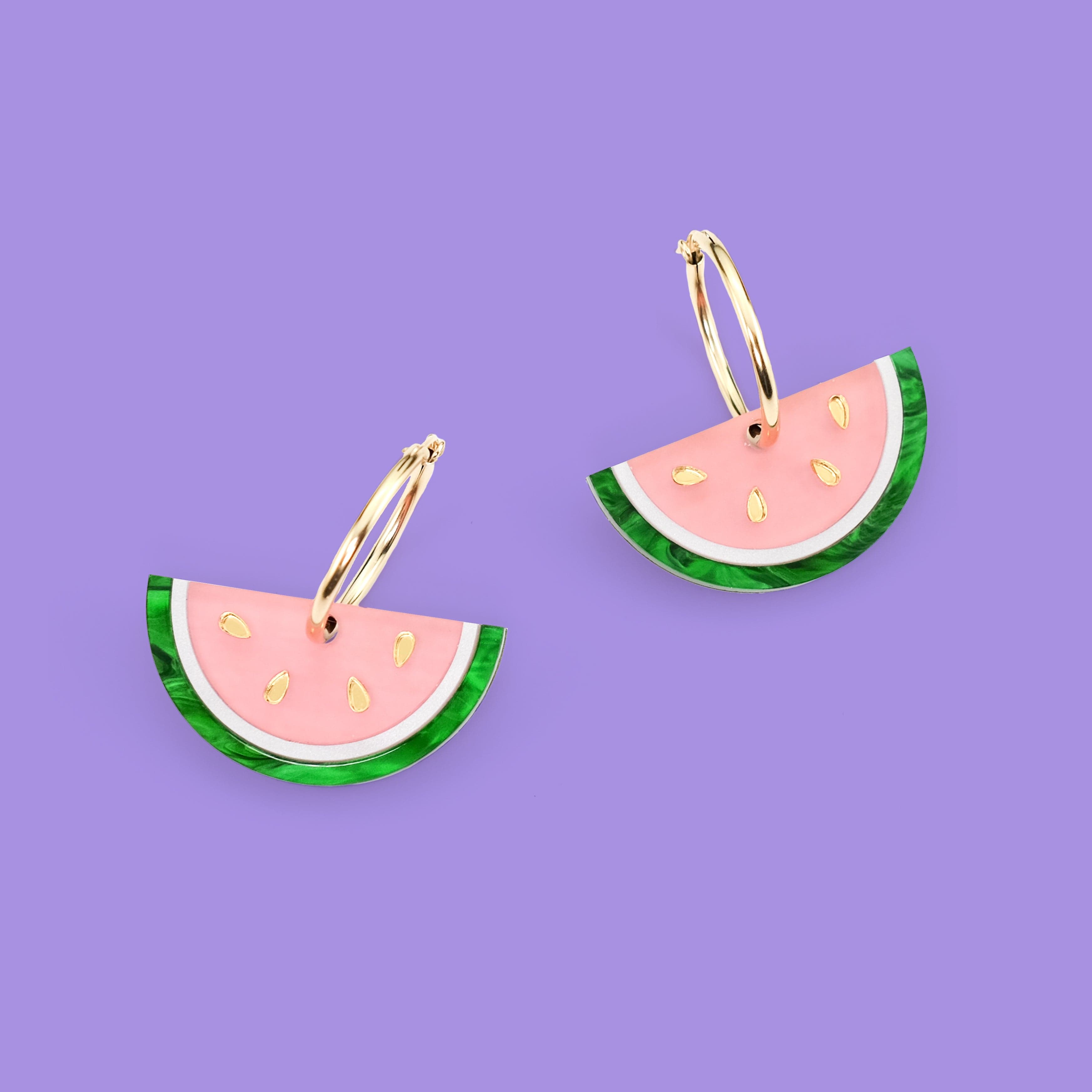 Watermelon Slice gold-filled hoop earrings for summer and spring!