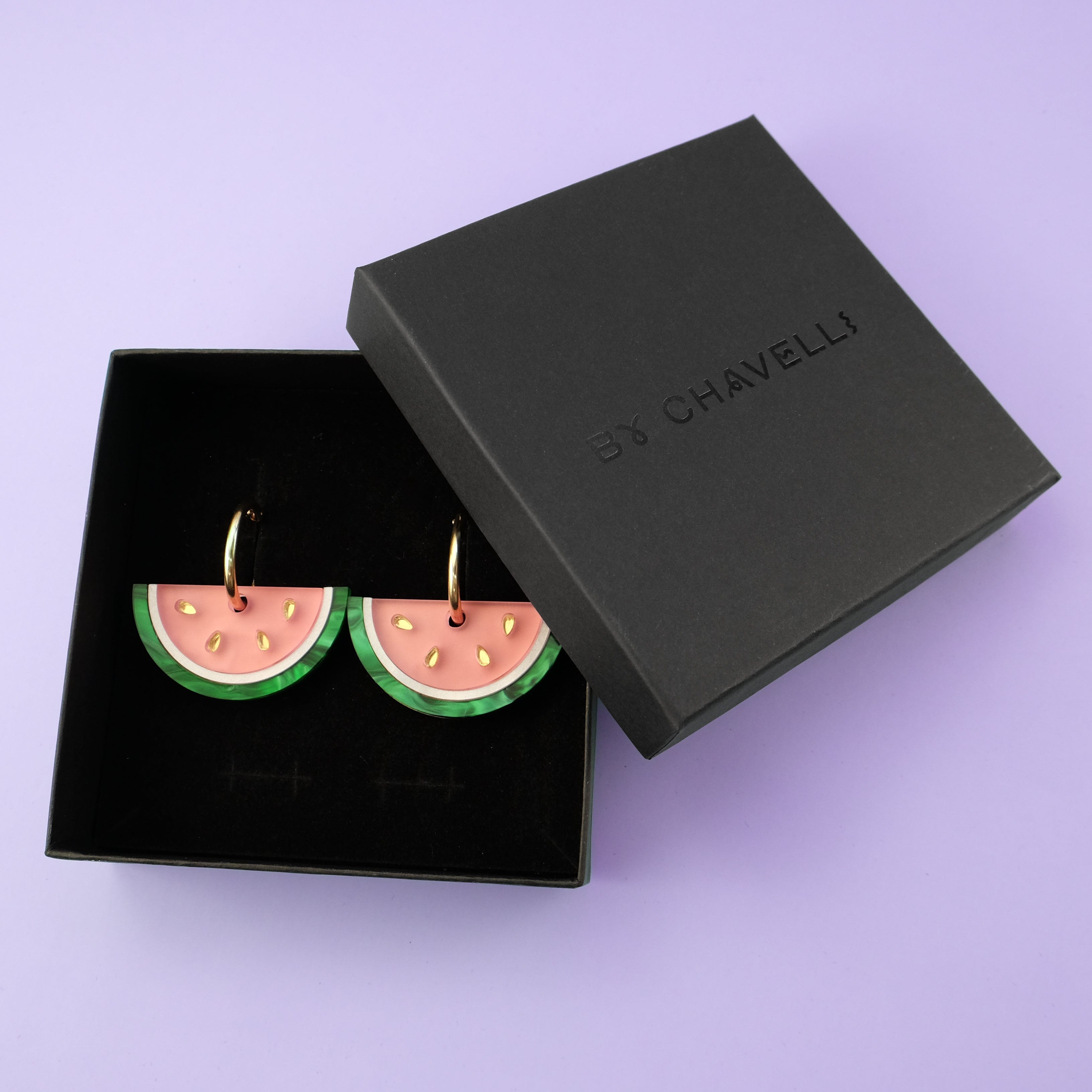 Watermelon Slice gold-filled hoop earrings for summer and spring!