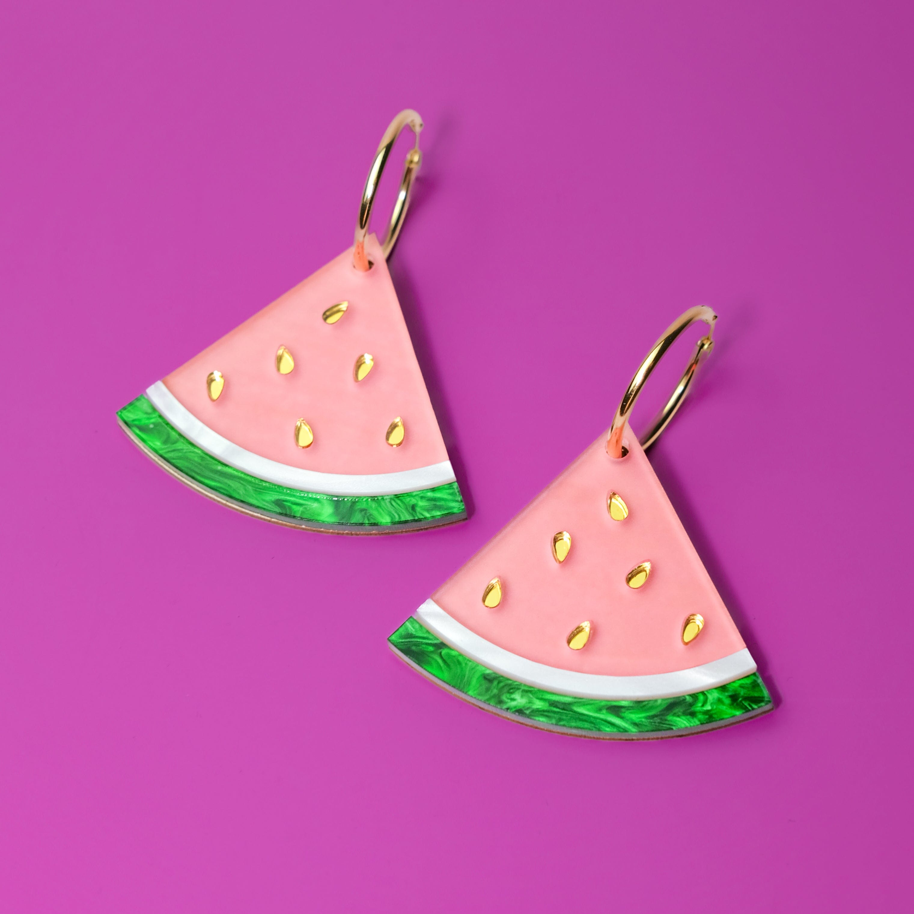 Watermelon wedge dangly hoop earrings