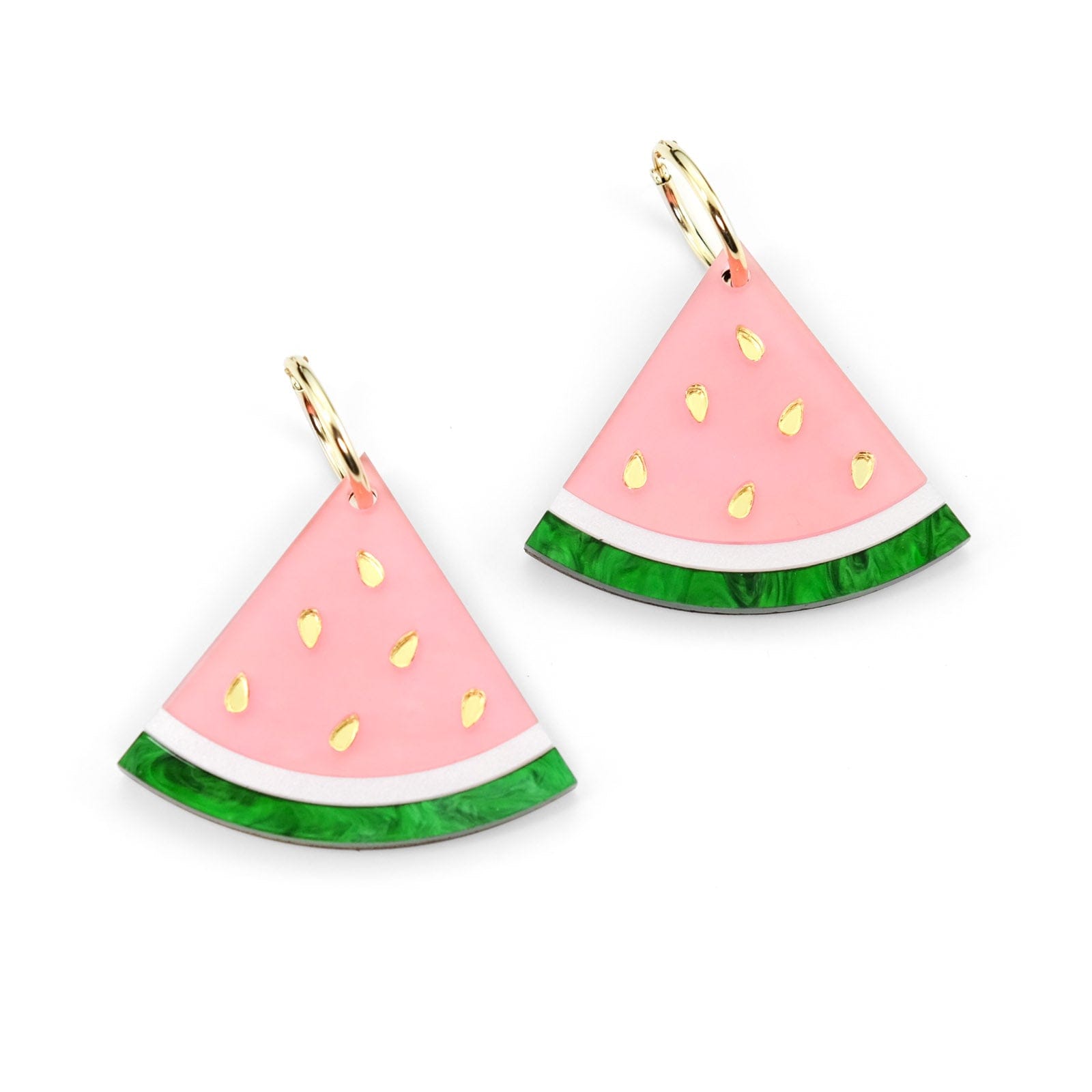 Watermelon wedge dangly gold-filled hoop earrings