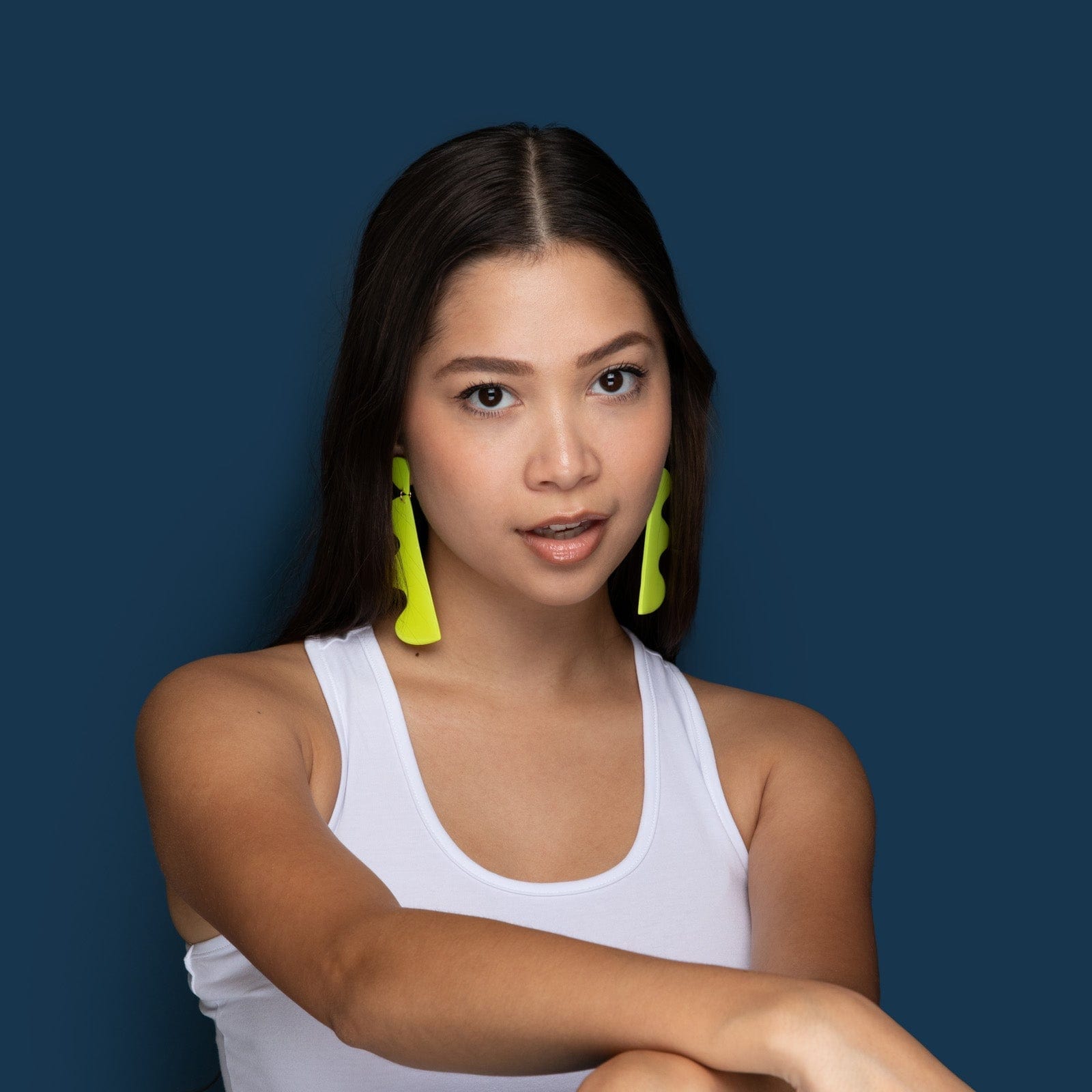 Striking and lightweight, unique Neon Yellow Wiggles funky and fabulous statement earrings  #color_neon-yellow