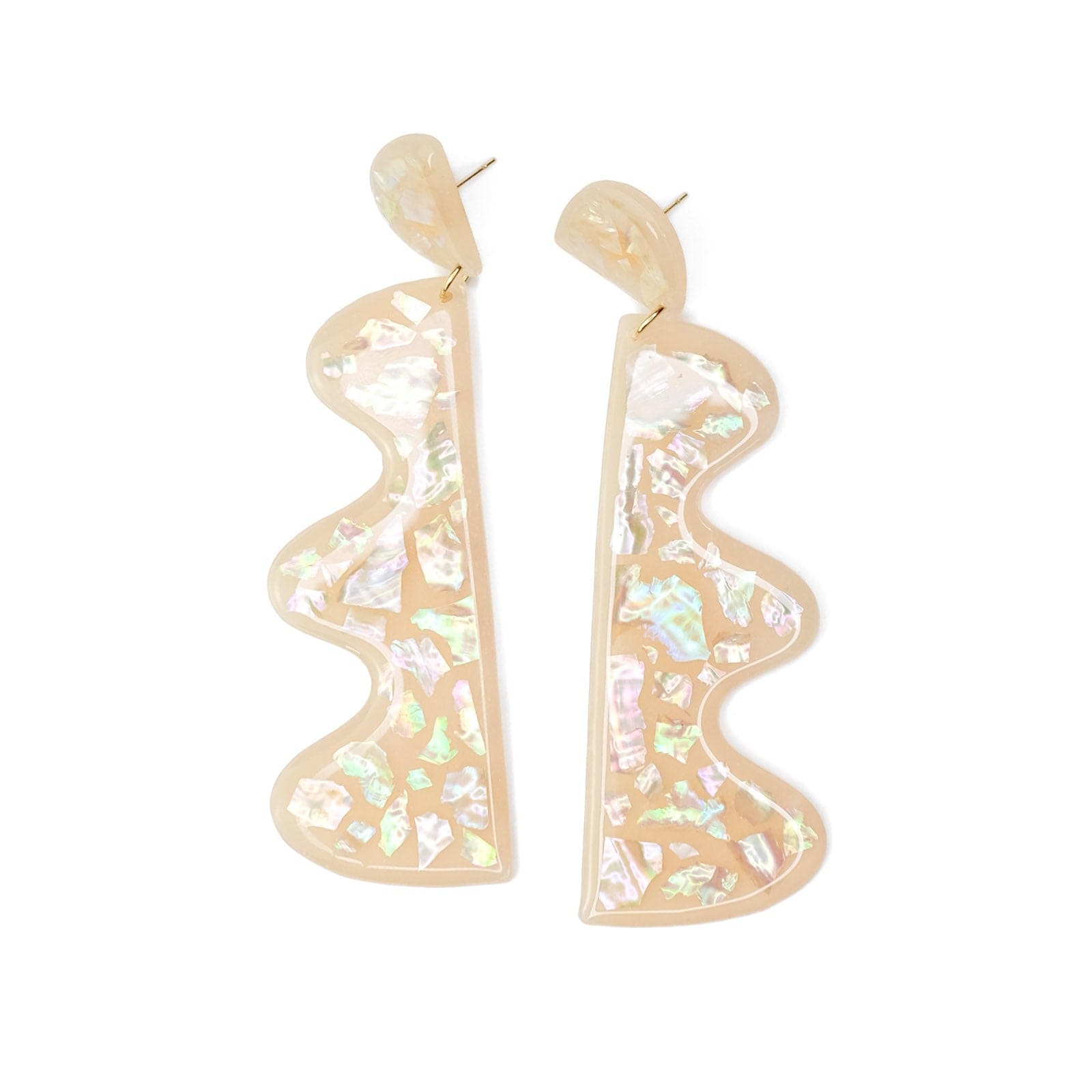 Mother of Pearl Wiggles statement earrings  #color_mother-of-pearl-terrazzo-natural