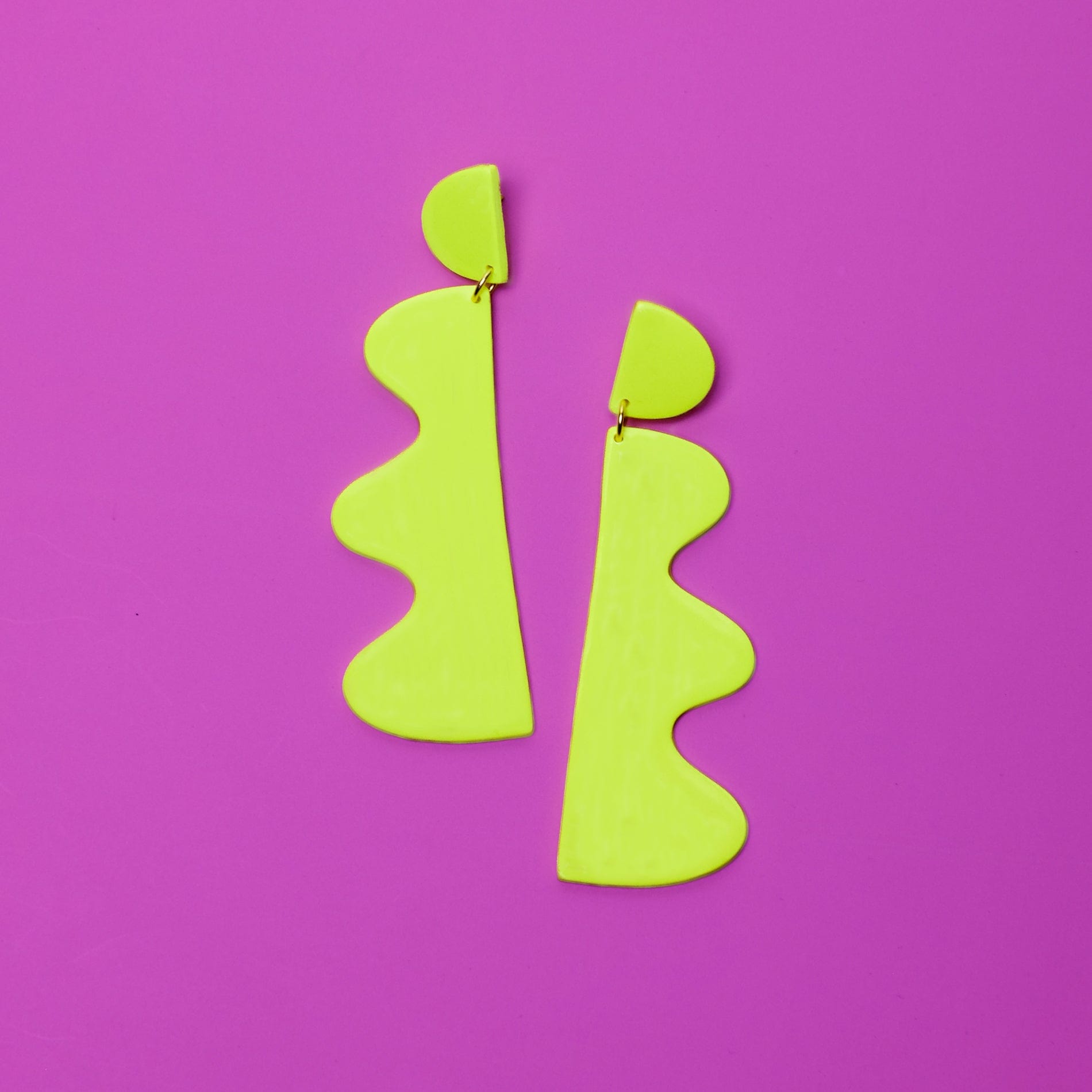 Striking and lightweight, unique Neon Yellow Wiggles funky and fabulous statement earrings  #color_neon-yellow