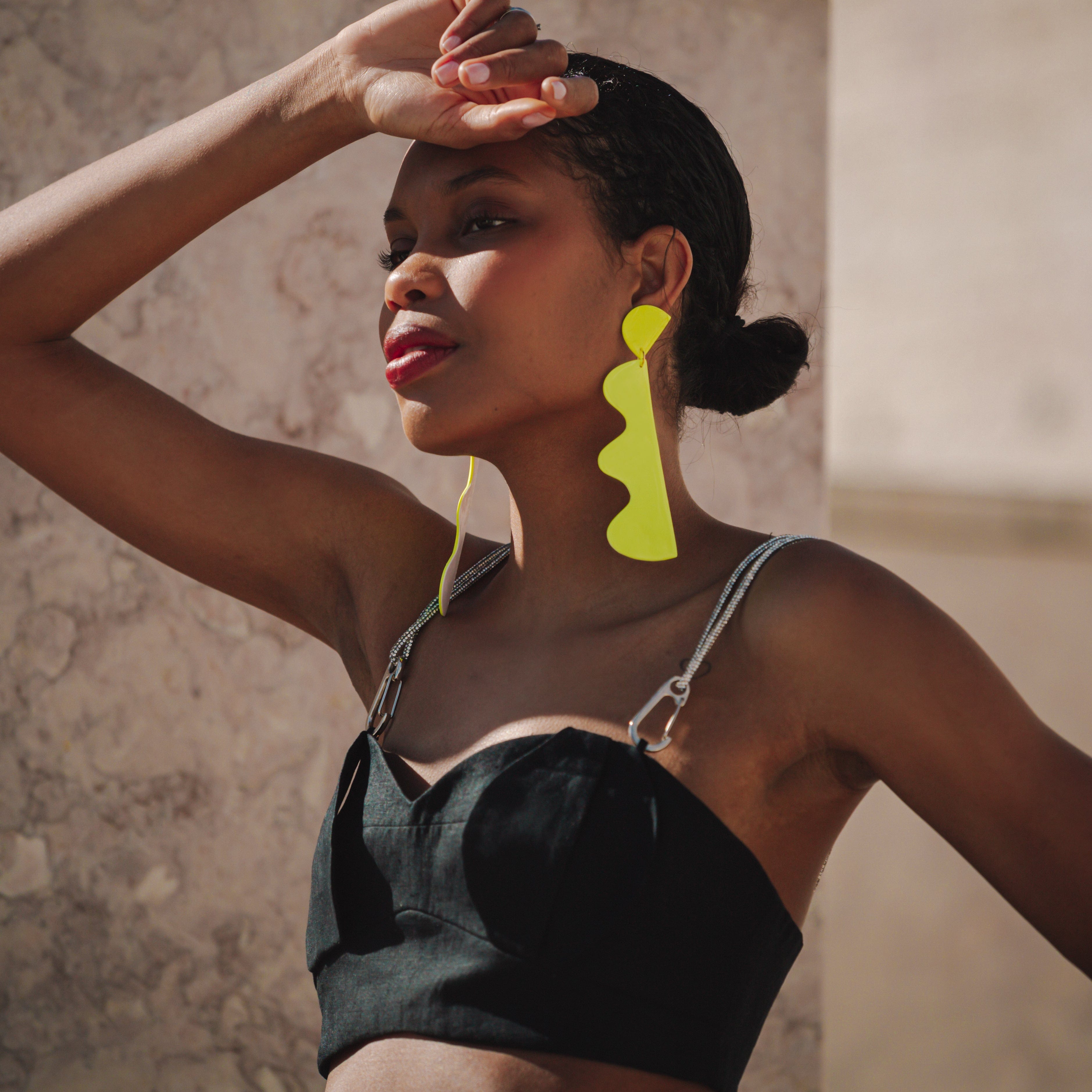 XL Wiggles funky statement earrings in neon yellow #color_neon-yellow