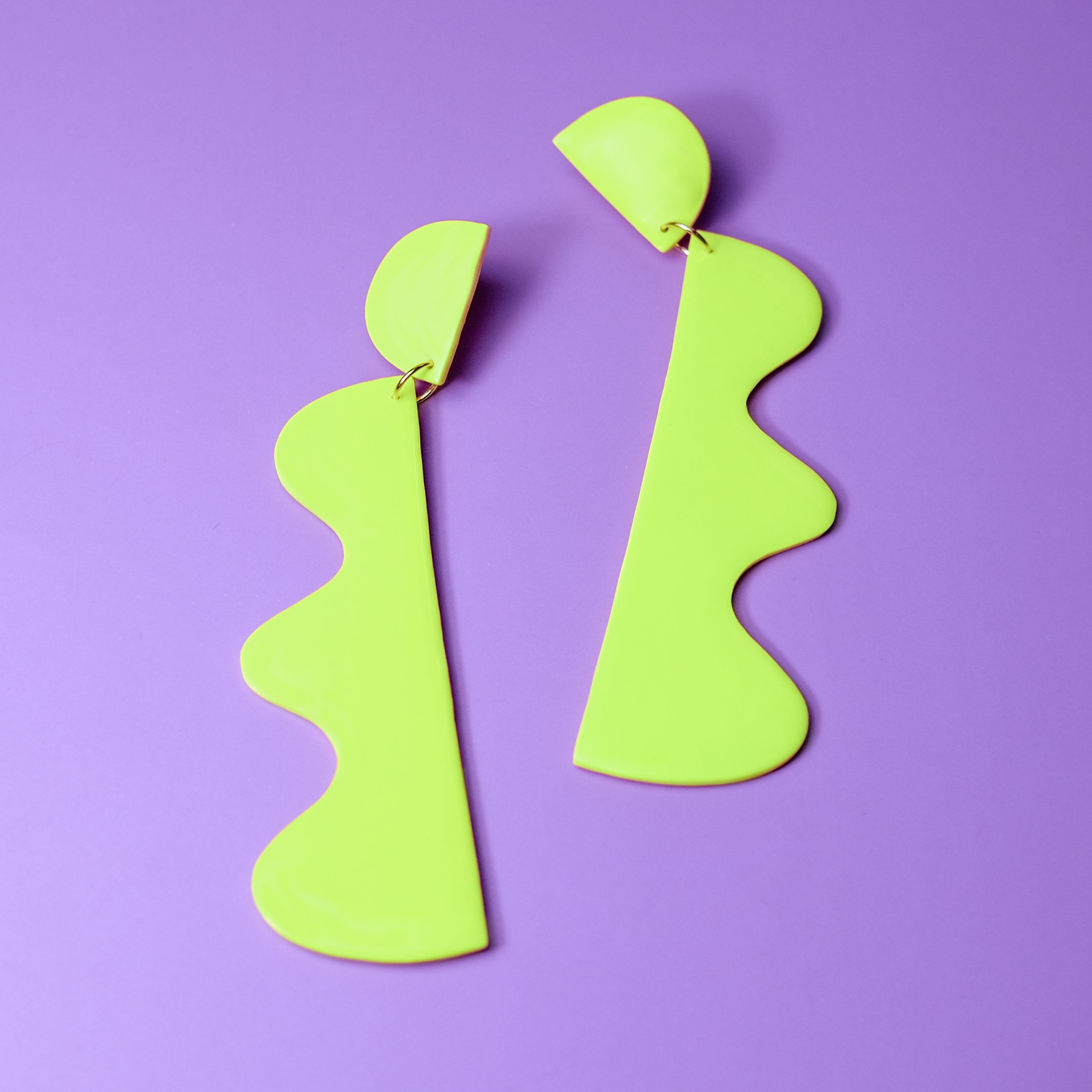 XL Wiggles funky statement earrings in neon yellow #color_neon-yellow