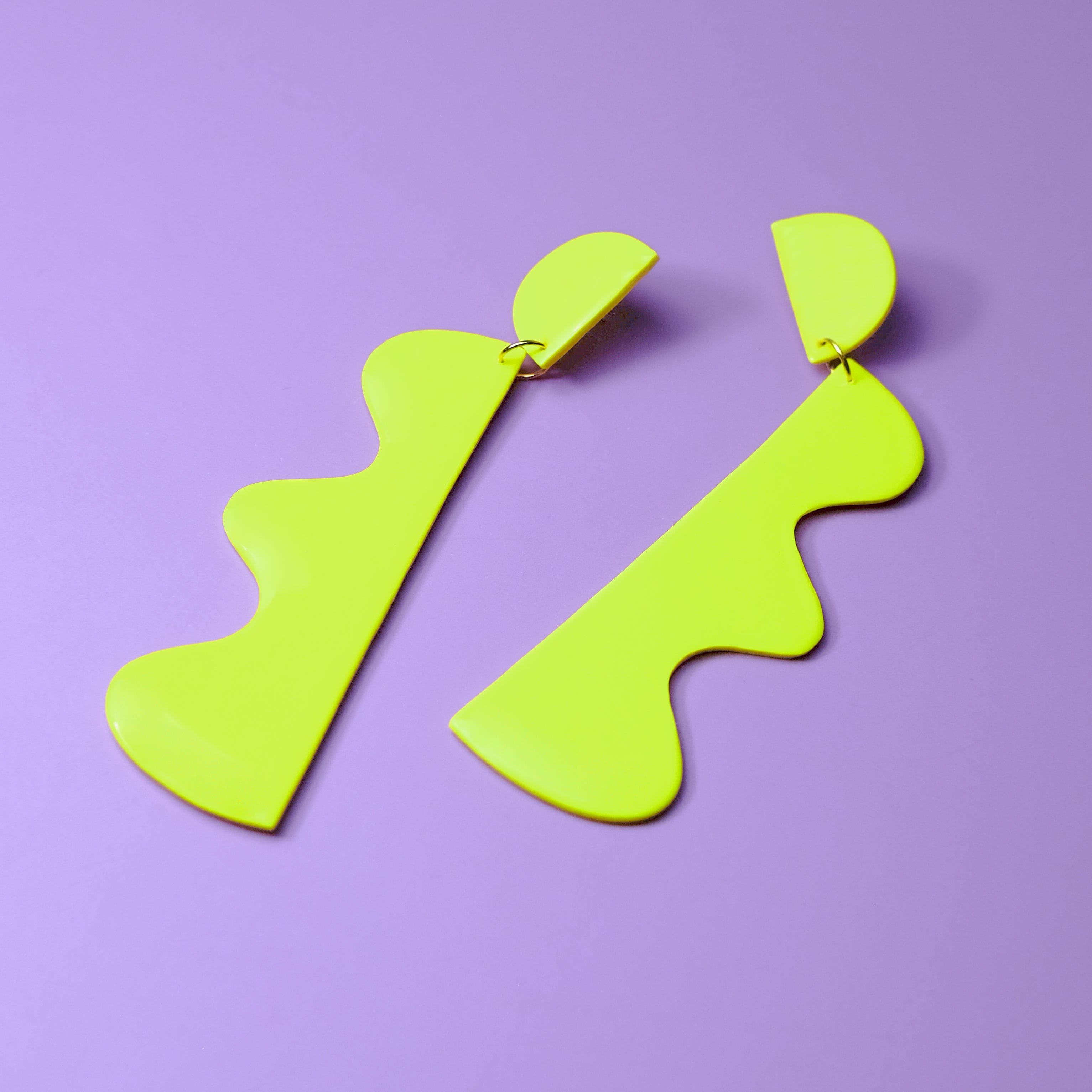 XL Wiggles funky statement earrings in neon yellow #color_neon-yellow