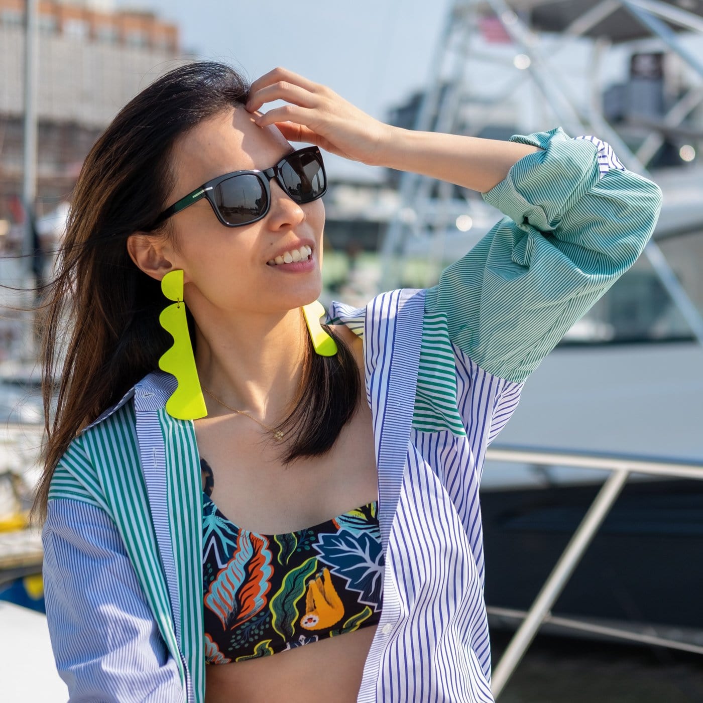 XL Wiggles funky statement earrings in neon yellow #color_neon-yellow