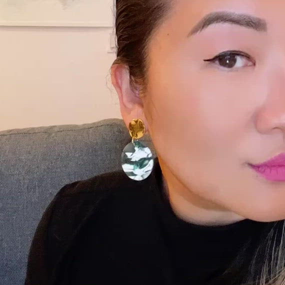 Gina Dangly Earrings in Forest Marble green #color_forest-marble