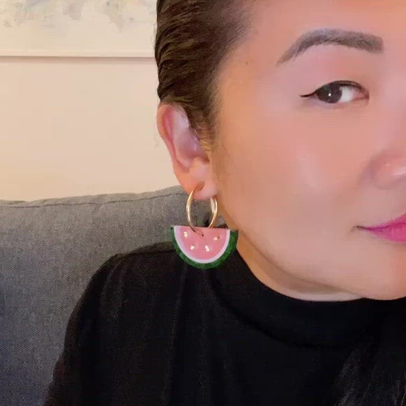 Watermelon Slice gold-filled hoop earrings