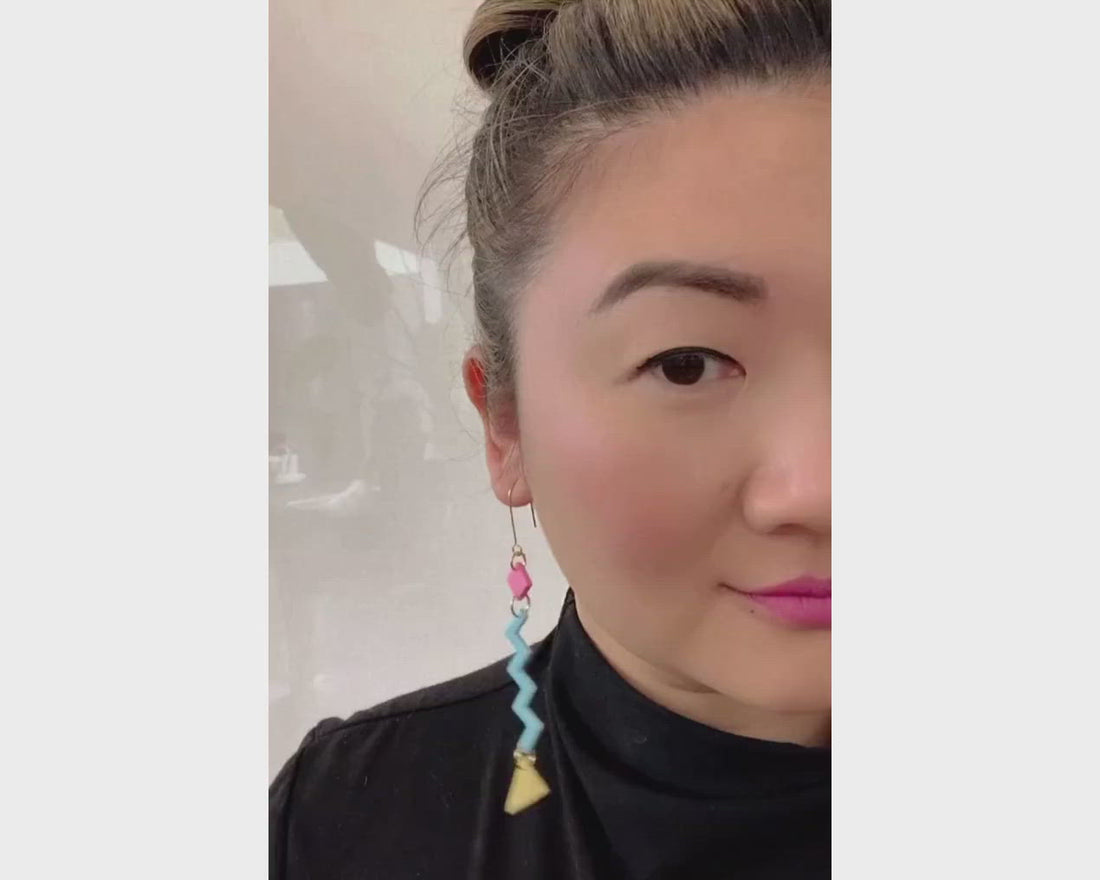Fun and funky statement Geometric Zig Zag dangly Earrings with a retro vibe